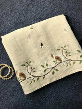 Load image into Gallery viewer, Adorable Function Wear Kalamkari Print n Aari Mirror Work Rich Pallu Fancy Saree With Contrast Blouse Piece
