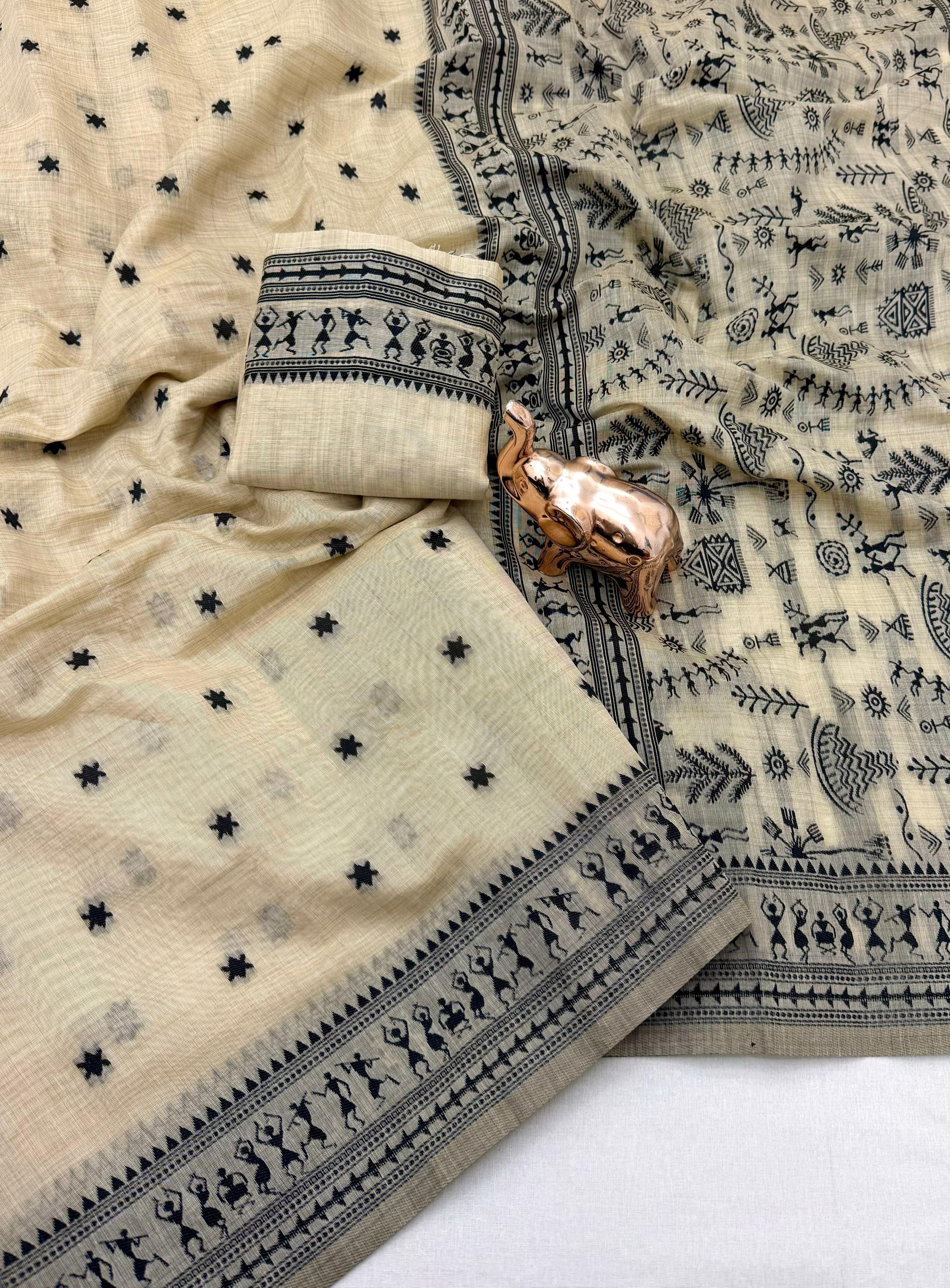 Charismatic Function Wear Tussar Cotton Silk Thread Work Rich Pallu Fancy Designer Saree Matching Blouse Piece