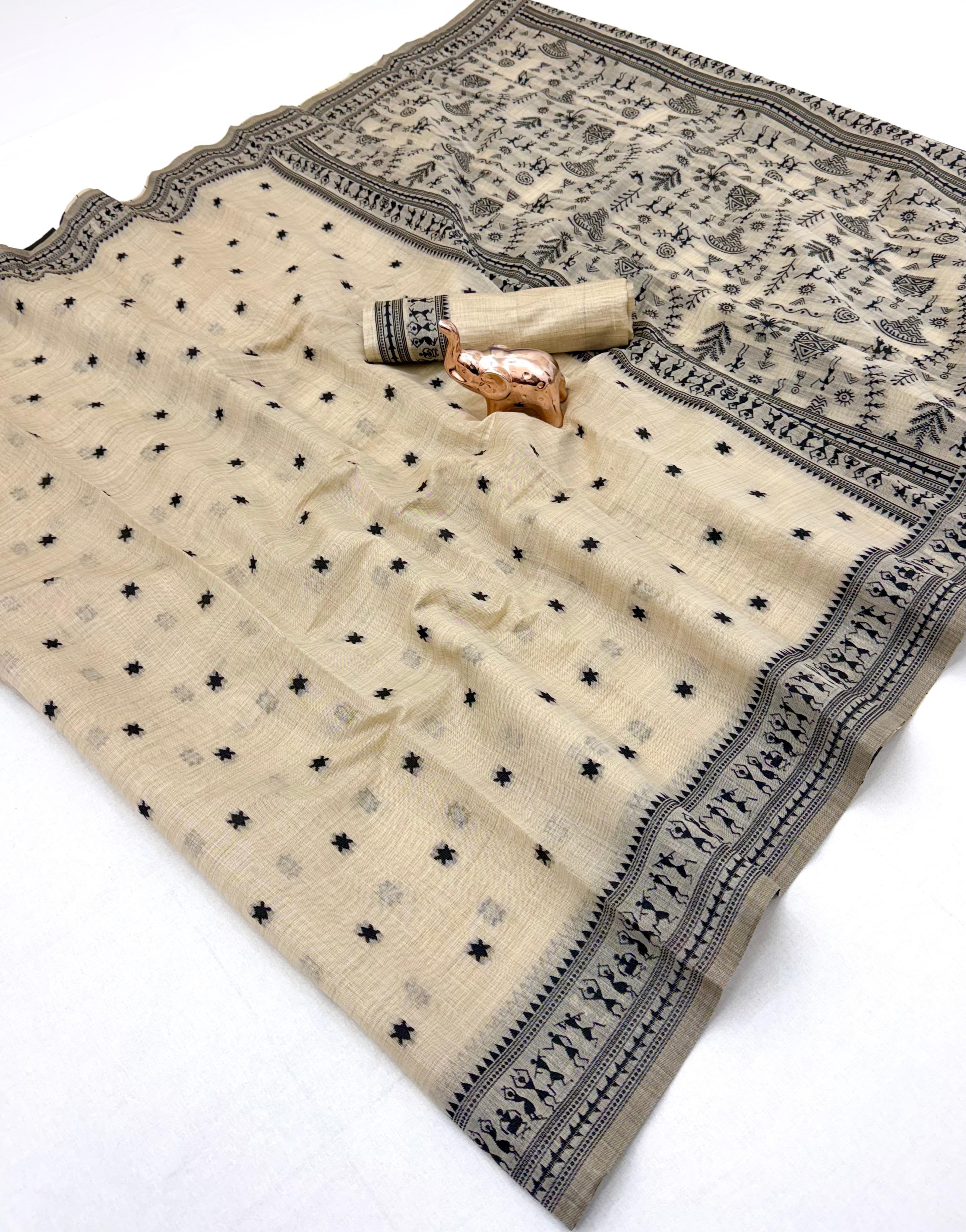 Charismatic Function Wear Tussar Cotton Silk Thread Work Rich Pallu Fancy Designer Saree Matching Blouse Piece