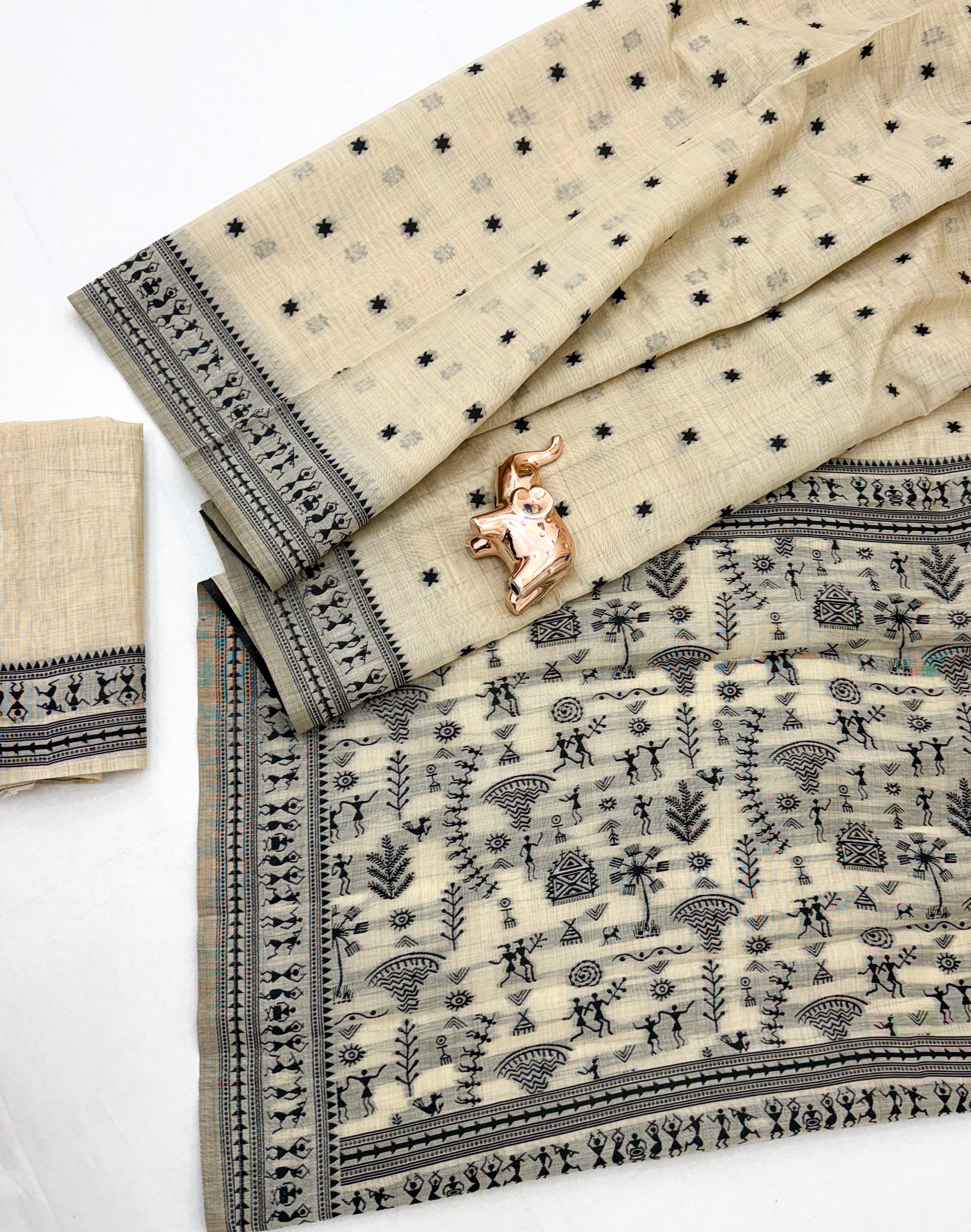 Charismatic Function Wear Tussar Cotton Silk Thread Work Rich Pallu Fancy Designer Saree Matching Blouse Piece