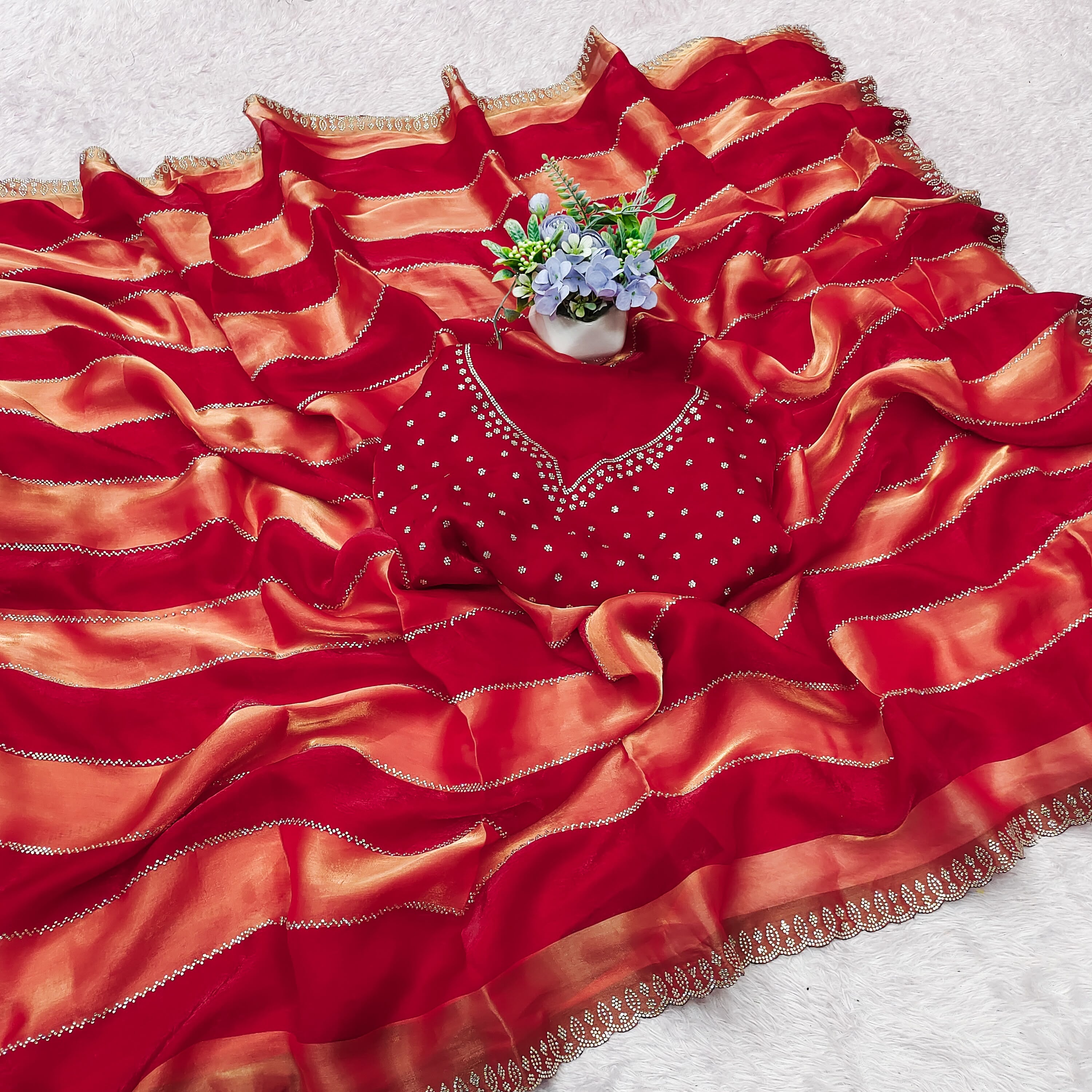 Exuberant Party Wear Soft Silk Jarkhan Work Designer Saree With Unstitched Blouse