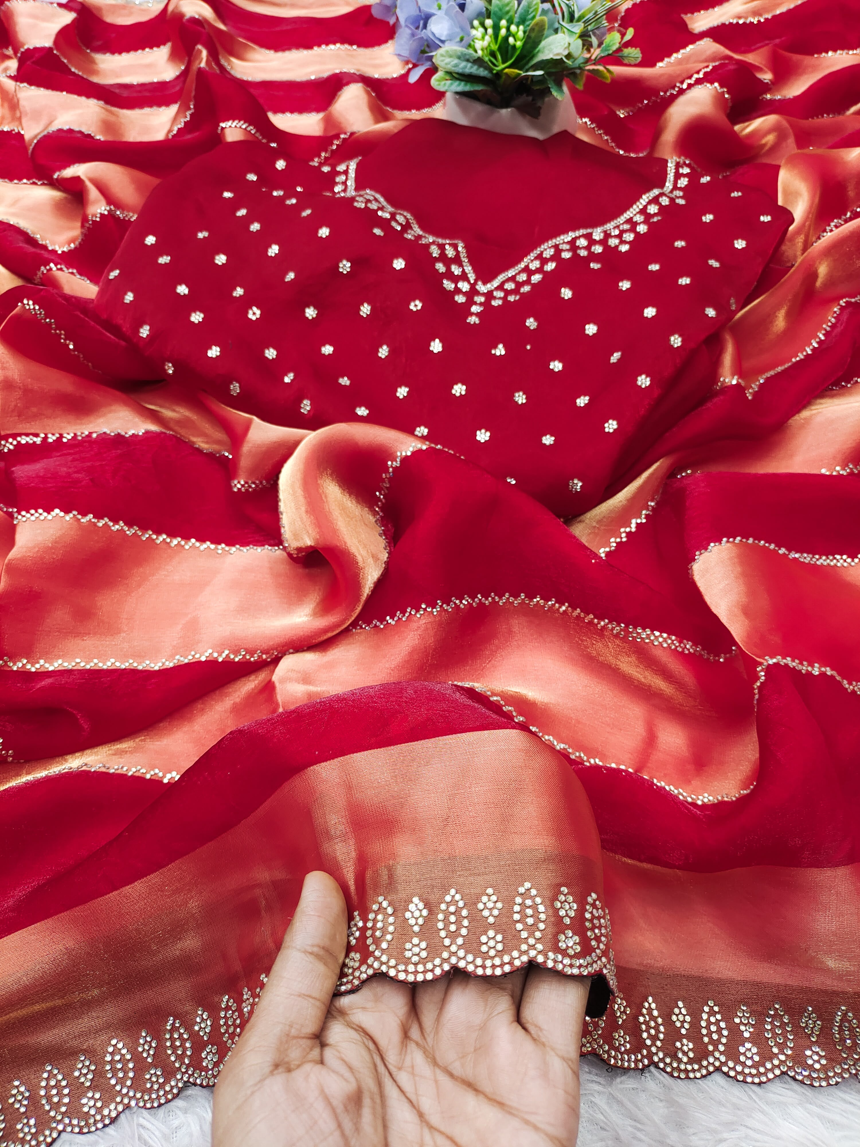 Exuberant Party Wear Soft Silk Jarkhan Work Designer Saree With Unstitched Blouse