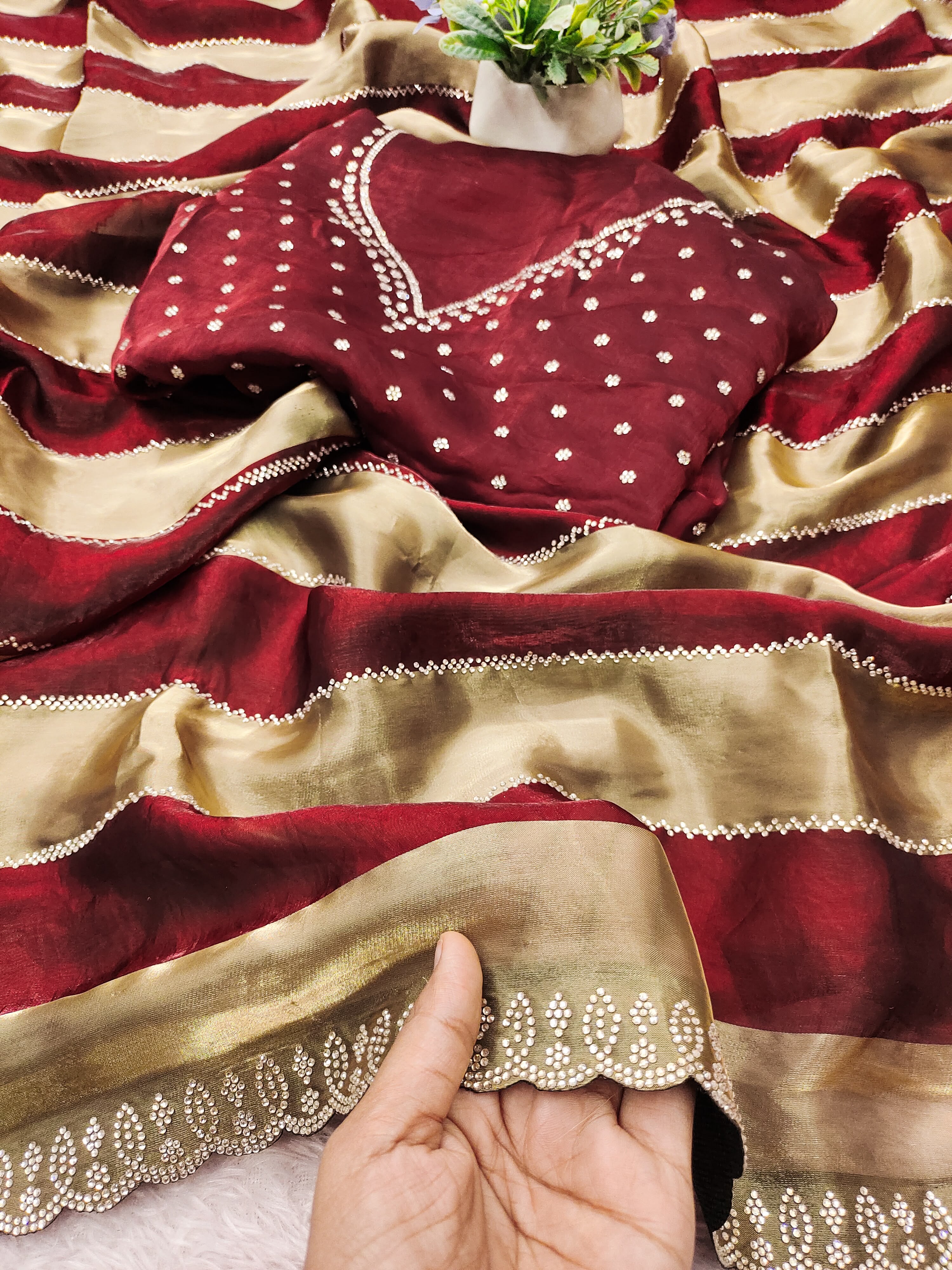 Exuberant Party Wear Soft Silk Jarkhan Work Designer Saree With Unstitched Blouse