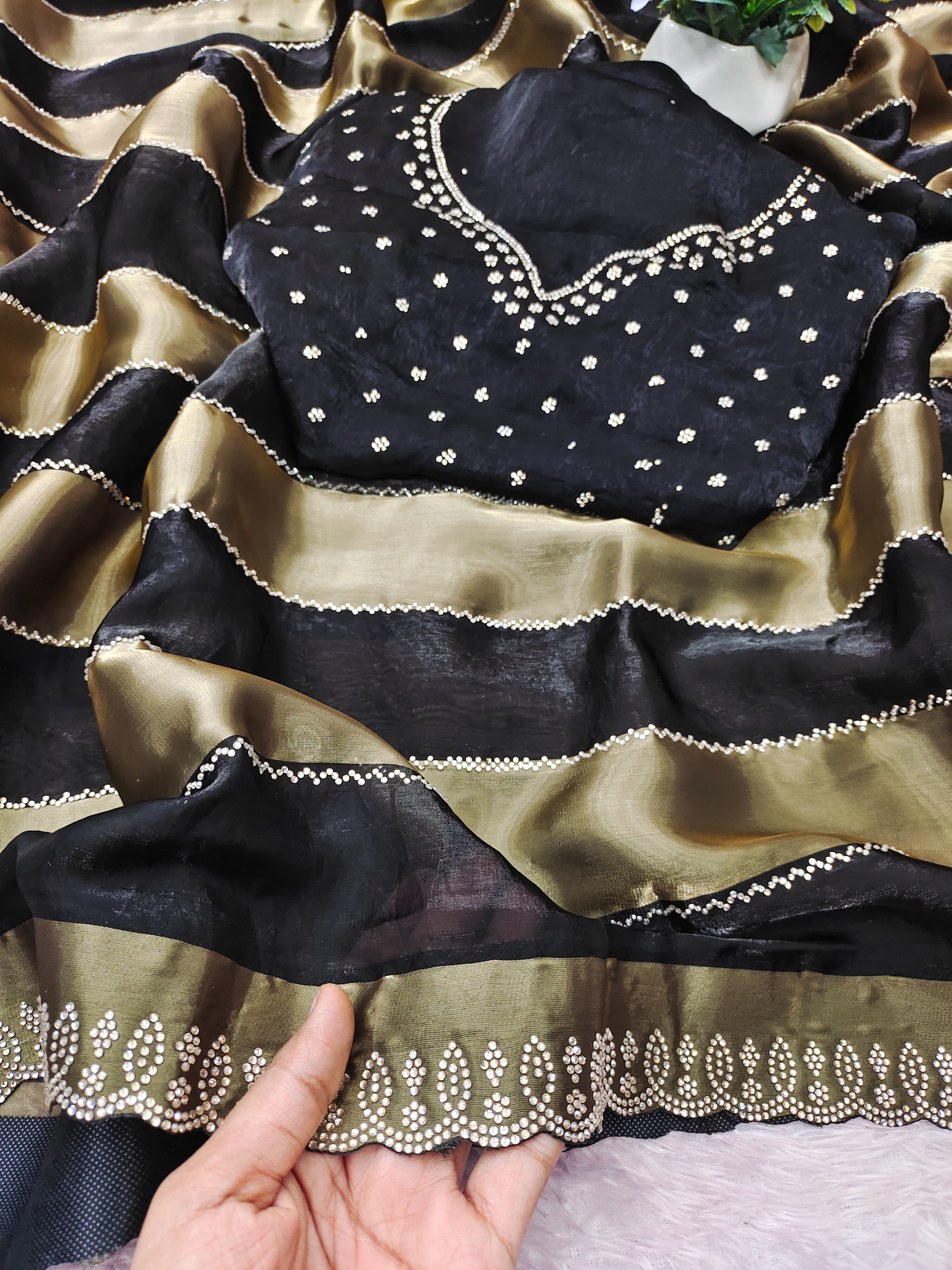 Exuberant Party Wear Soft Silk Jarkhan Work Designer Saree With Unstitched Blouse