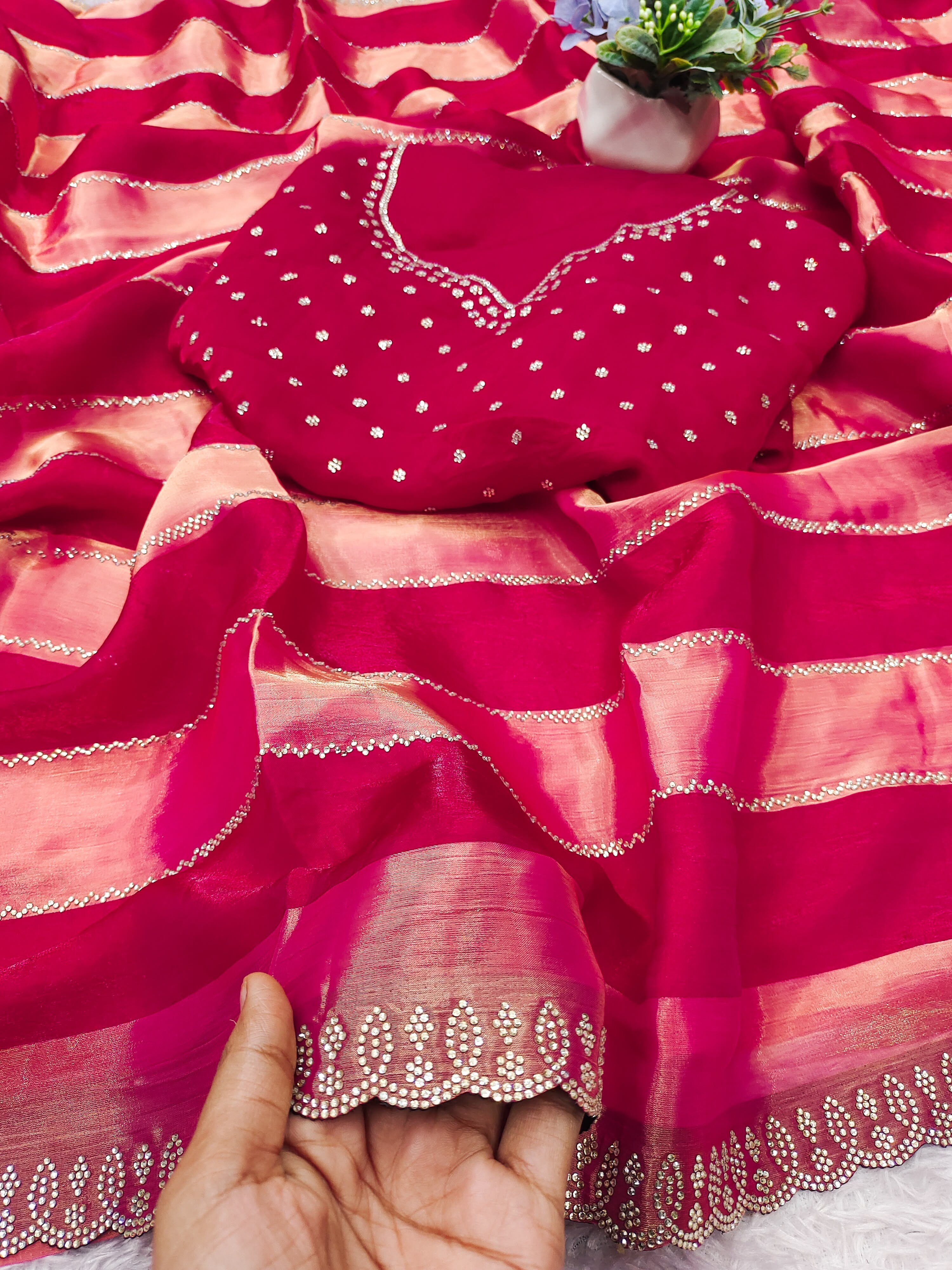 Exuberant Party Wear Soft Silk Jarkhan Work Designer Saree With Unstitched Blouse