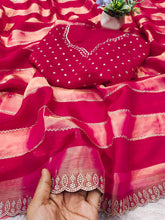 Load image into Gallery viewer, Exuberant Party Wear Soft Silk Jarkhan Work Designer Saree With Unstitched Blouse
