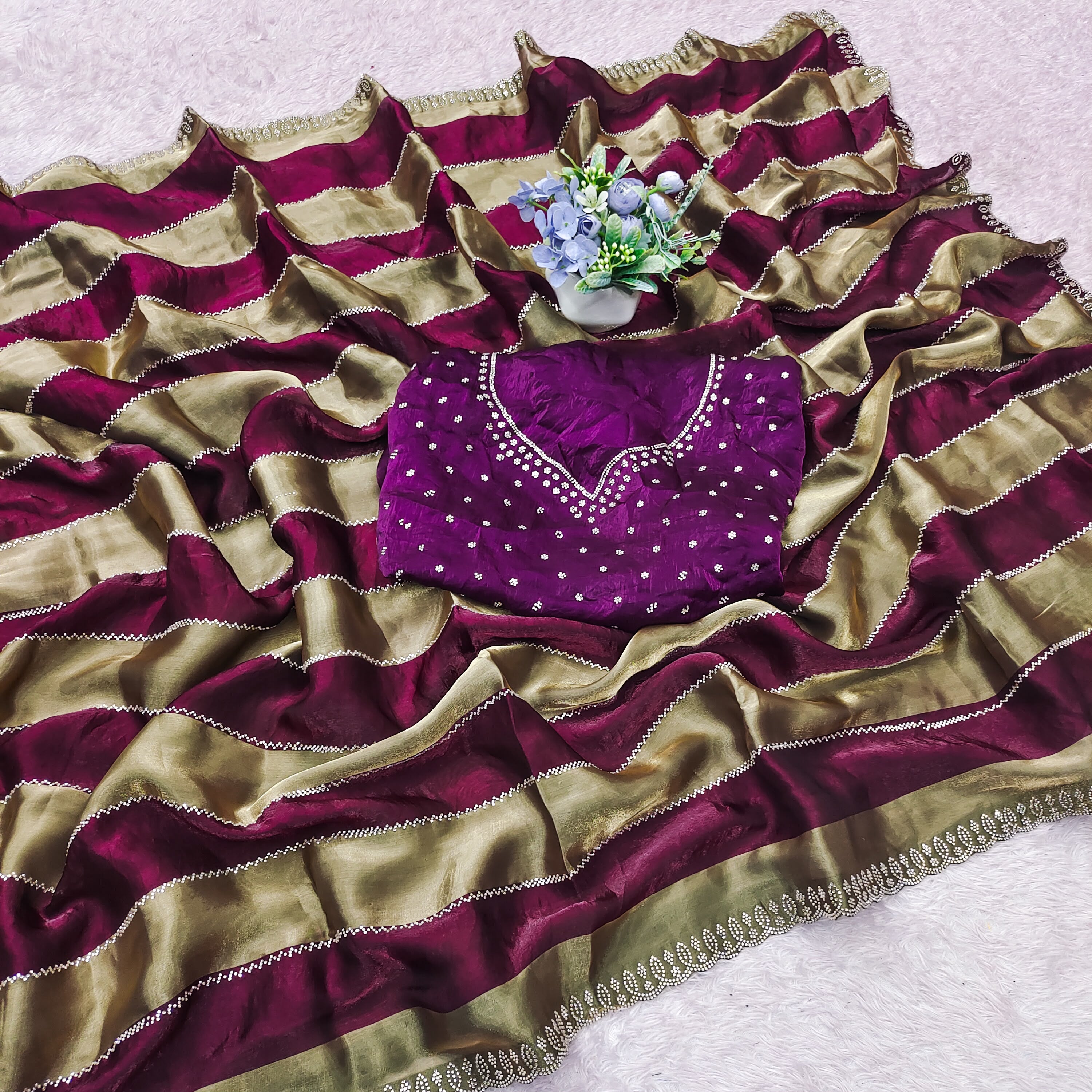 Exuberant Party Wear Soft Silk Jarkhan Work Designer Saree With Unstitched Blouse