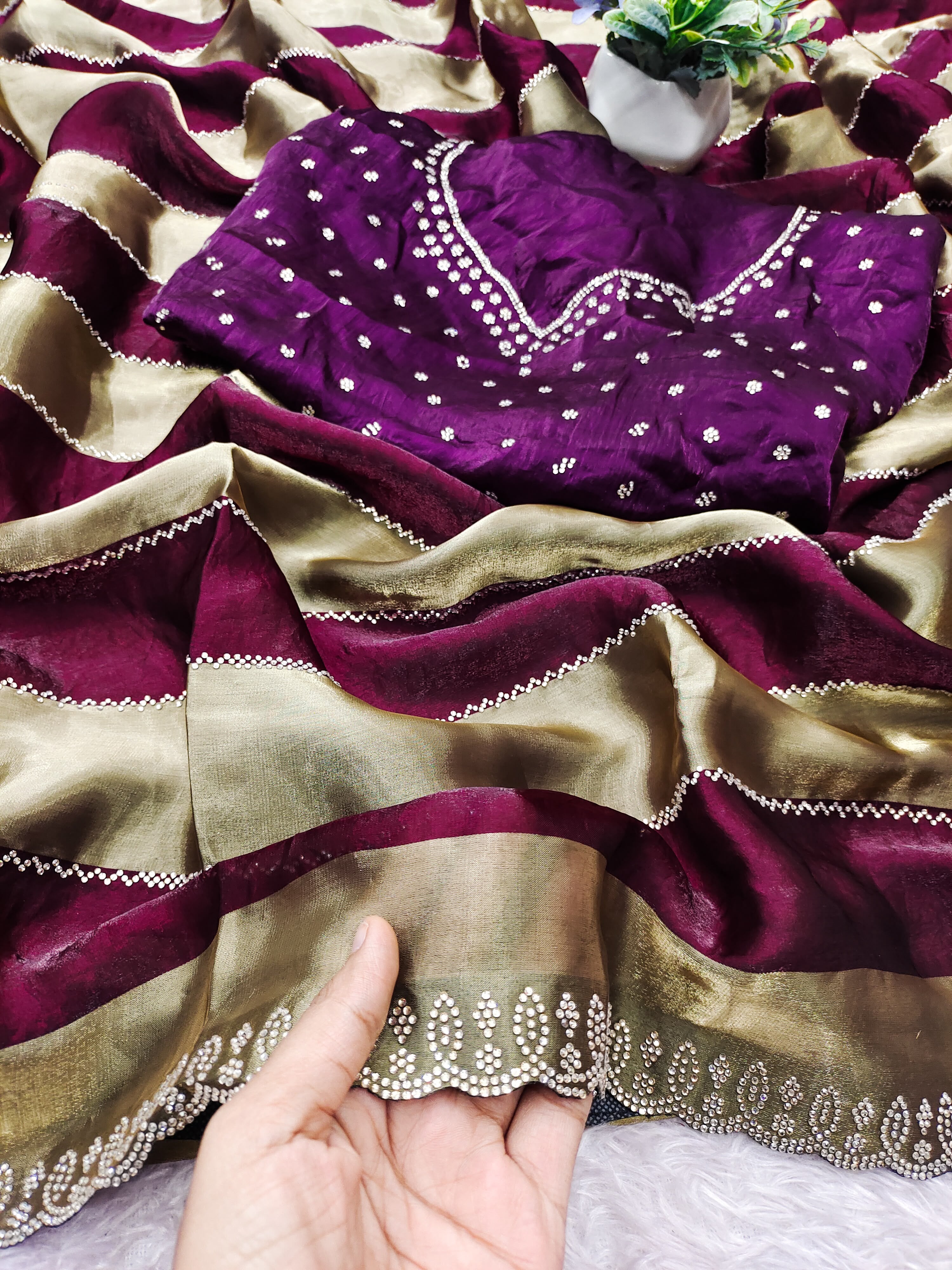Exuberant Party Wear Soft Silk Jarkhan Work Designer Saree With Unstitched Blouse
