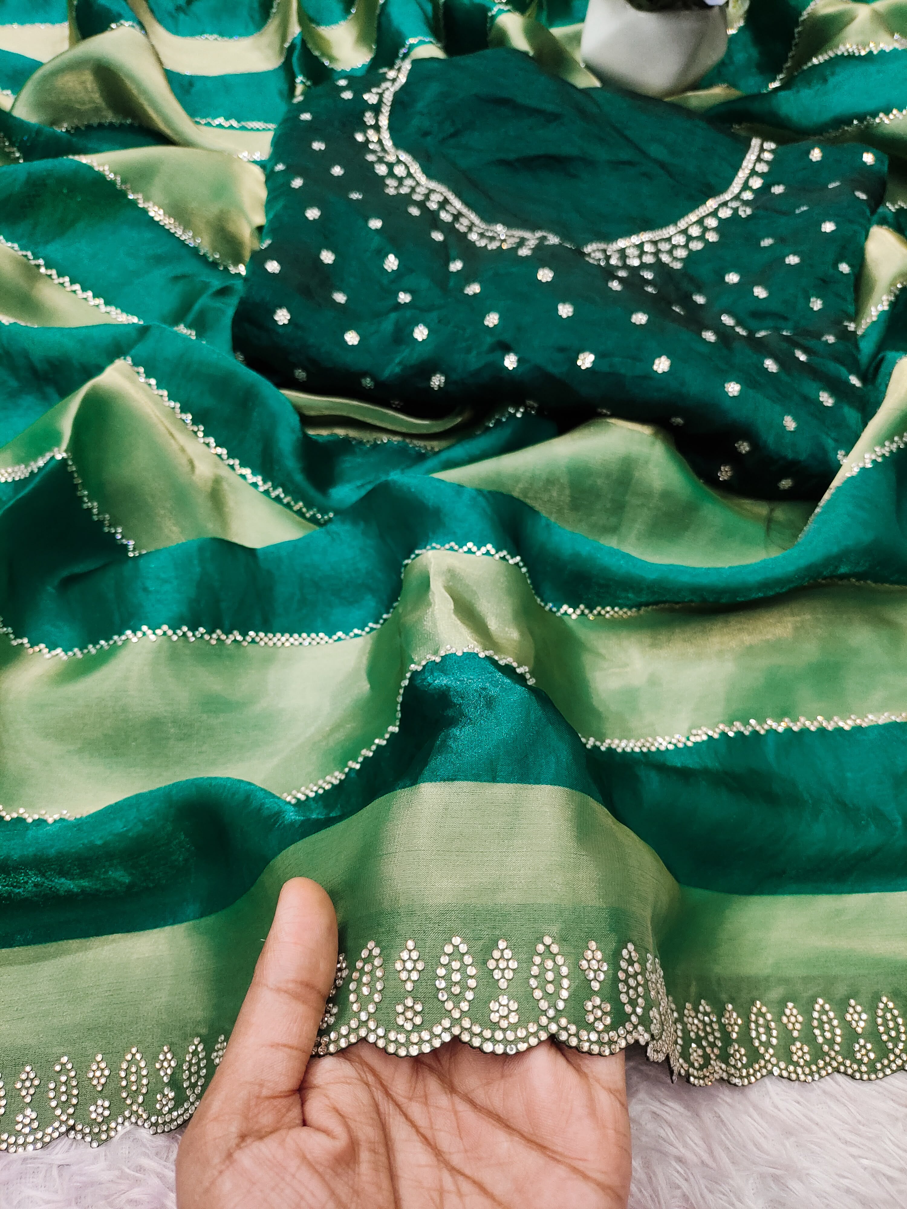 Exuberant Party Wear Soft Silk Jarkhan Work Designer Saree With Unstitched Blouse