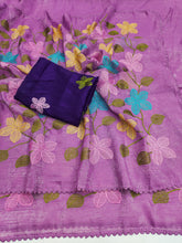 Load image into Gallery viewer, Delightful Festive Wear Viscose Crunchy Silk Embroidery Thread n Siroski Work Fancy Saree With Contrast Blouse Piece
