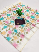 Load image into Gallery viewer, Delightful Festive Wear Viscose Crunchy Silk Embroidery Thread n Siroski Work Fancy Saree With Contrast Blouse Piece
