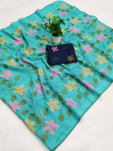 Load image into Gallery viewer, Delightful Festive Wear Viscose Crunchy Silk Embroidery Thread n Siroski Work Fancy Saree With Contrast Blouse Piece
