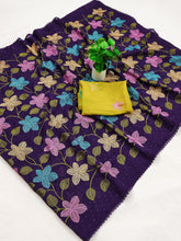 Load image into Gallery viewer, Delightful Festive Wear Viscose Crunchy Silk Embroidery Thread n Siroski Work Fancy Saree With Contrast Blouse Piece
