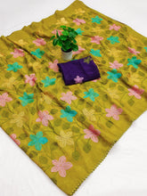 Load image into Gallery viewer, Delightful Festive Wear Viscose Crunchy Silk Embroidery Thread n Siroski Work Fancy Saree With Contrast Blouse Piece
