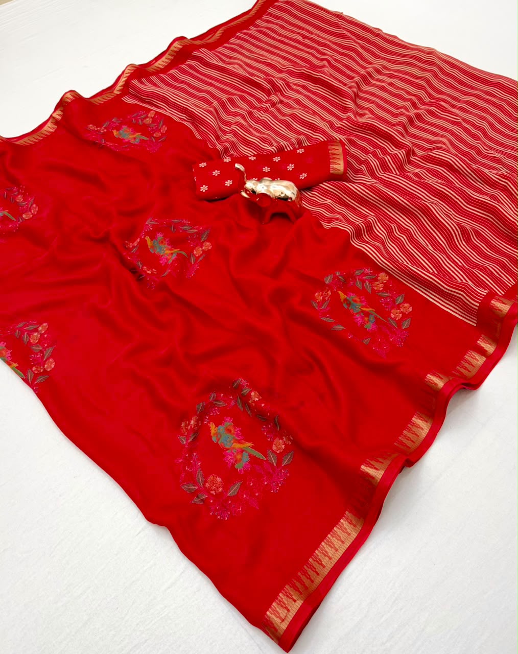 Splendorous Function Wear Pure Soft Silk Kalamkari Print Jacquard Border Rich Pallu Saree With Blouse Piece