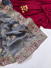 Load image into Gallery viewer, Contemporary Wedding Wear Silk Embroidery n Thread Work Border Fancy Saree With Blissful Blouse Piece
