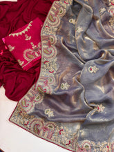 Load image into Gallery viewer, Contemporary Wedding Wear Silk Embroidery n Thread Work Border Fancy Saree With Blissful Blouse Piece

