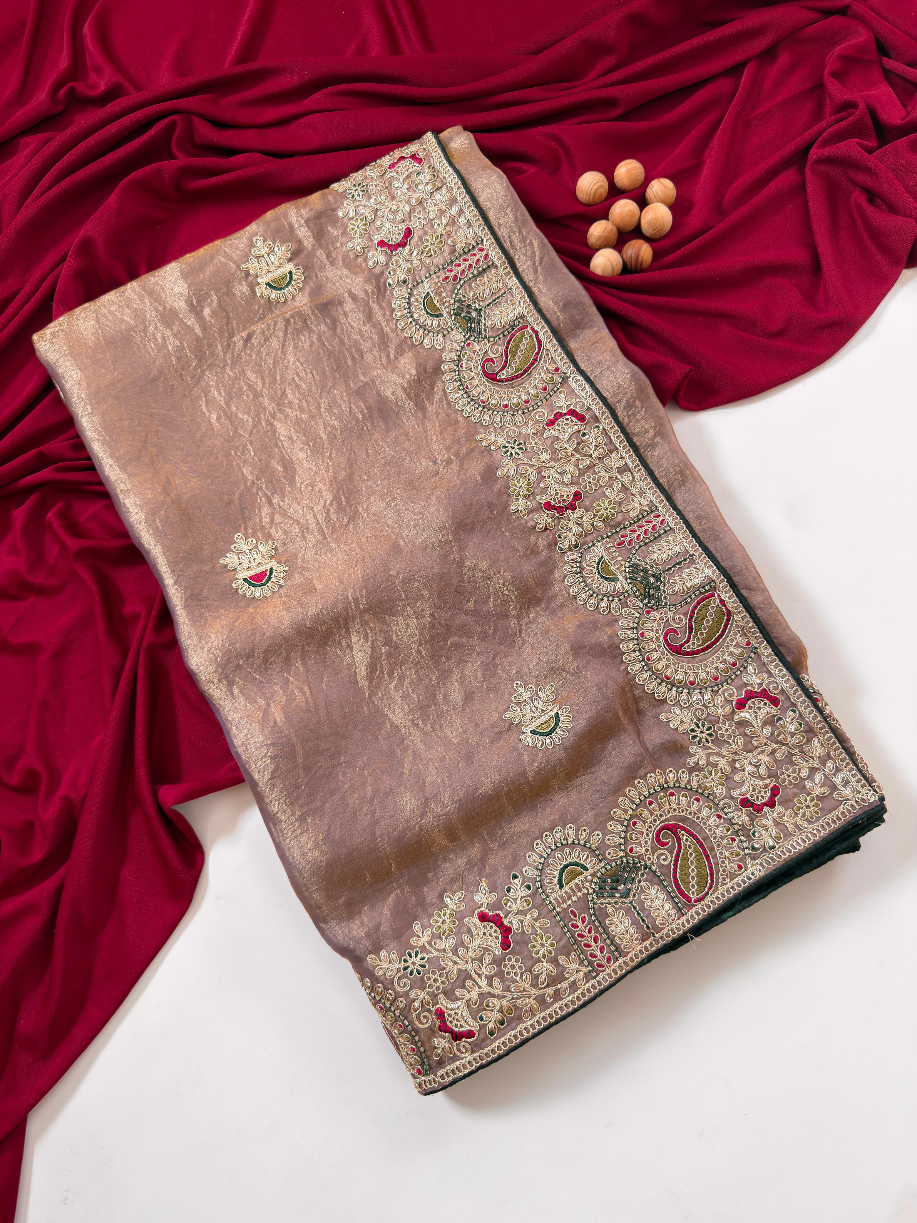 Contemporary Wedding Wear Silk Embroidery n Thread Work Border Fancy Saree With Blissful Blouse Piece