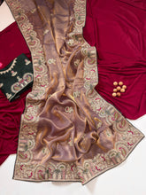 Load image into Gallery viewer, Contemporary Wedding Wear Silk Embroidery n Thread Work Border Fancy Saree With Blissful Blouse Piece
