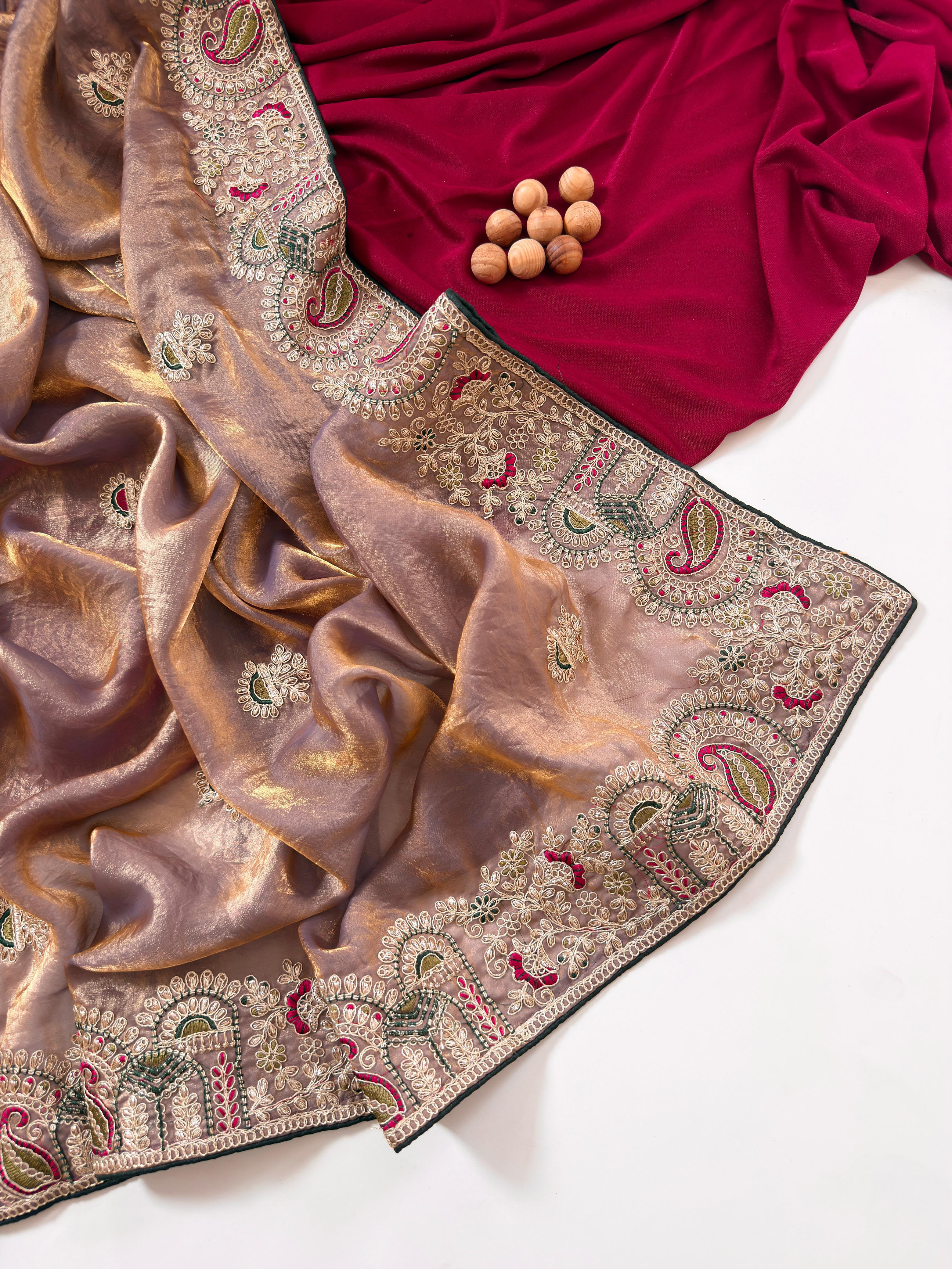 Contemporary Wedding Wear Silk Embroidery n Thread Work Border Fancy Saree With Blissful Blouse Piece