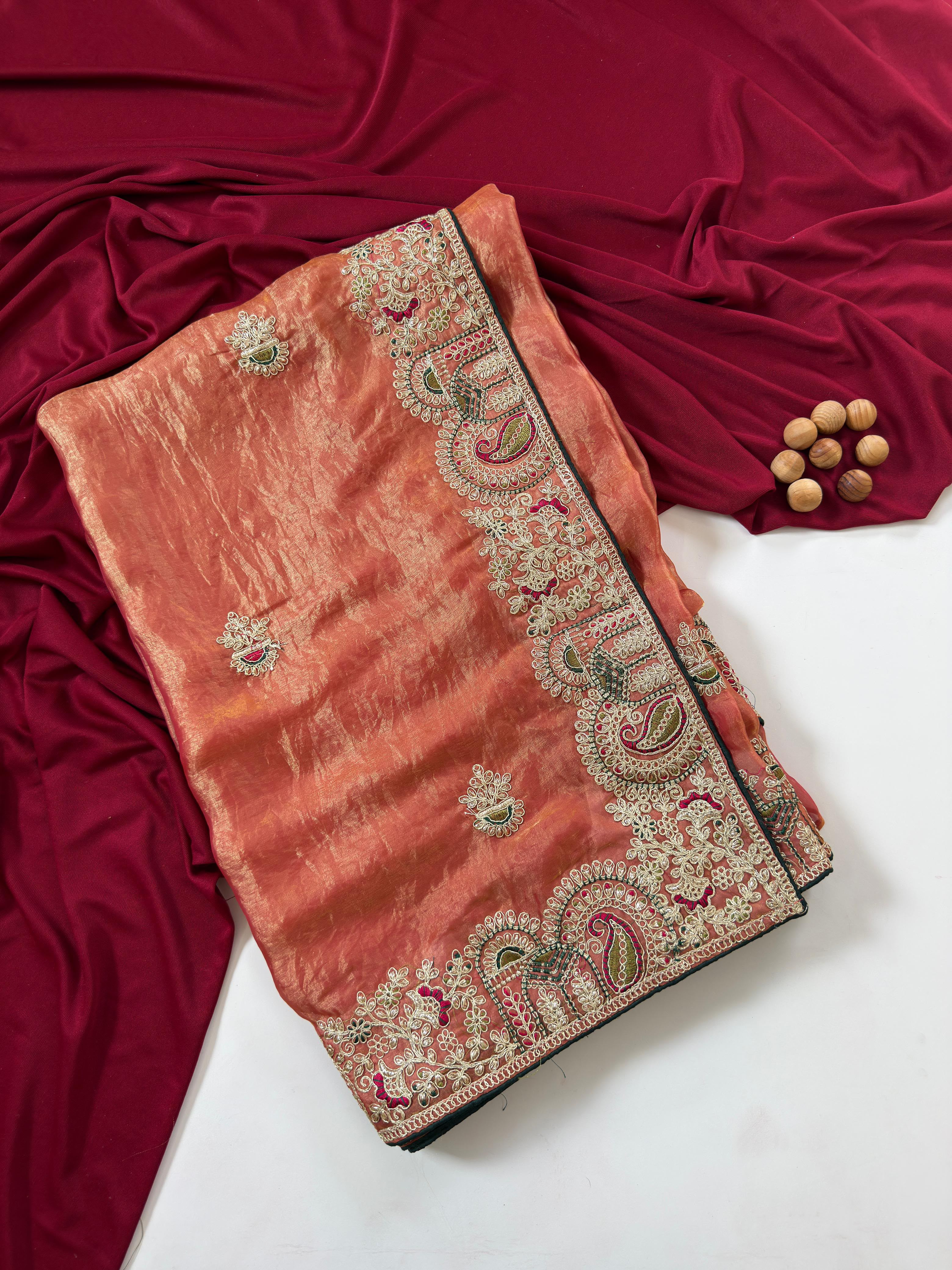 Contemporary Wedding Wear Silk Embroidery n Thread Work Border Fancy Saree With Blissful Blouse Piece