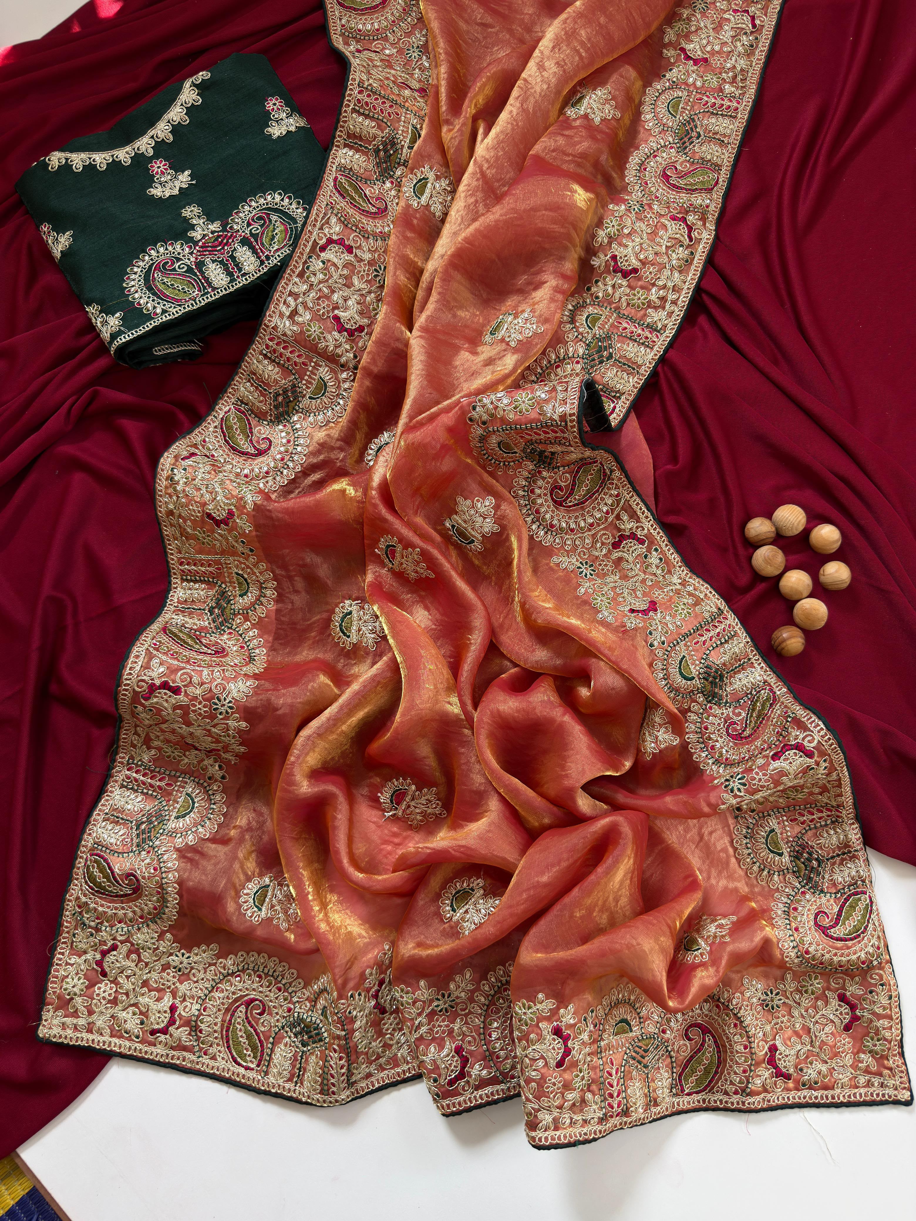 Contemporary Wedding Wear Silk Embroidery n Thread Work Border Fancy Saree With Blissful Blouse Piece