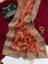 Load image into Gallery viewer, Contemporary Wedding Wear Silk Embroidery n Thread Work Border Fancy Saree With Blissful Blouse Piece
