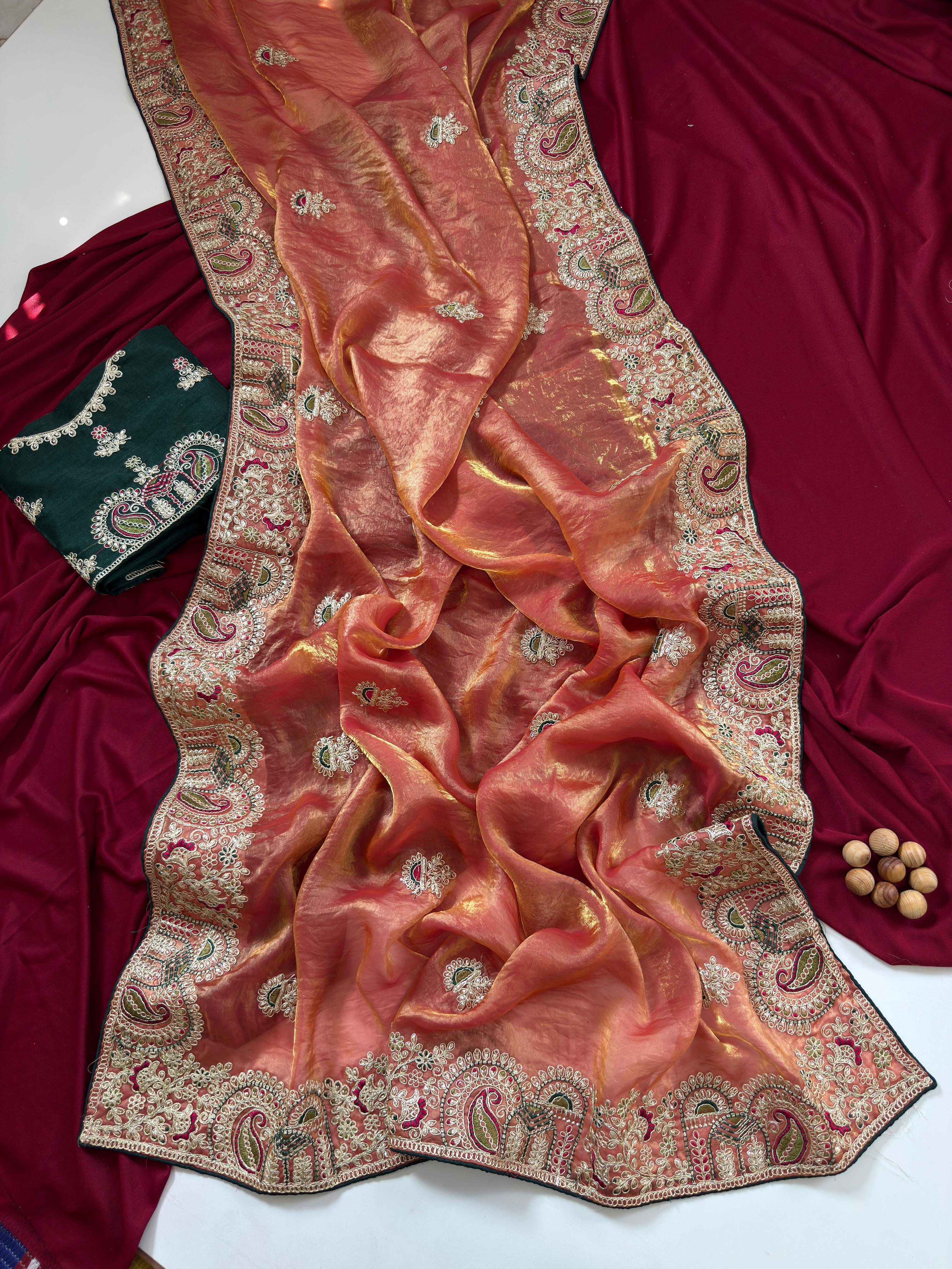 Contemporary Wedding Wear Silk Embroidery n Thread Work Border Fancy Saree With Blissful Blouse Piece
