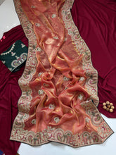 Load image into Gallery viewer, Contemporary Wedding Wear Silk Embroidery n Thread Work Border Fancy Saree With Blissful Blouse Piece

