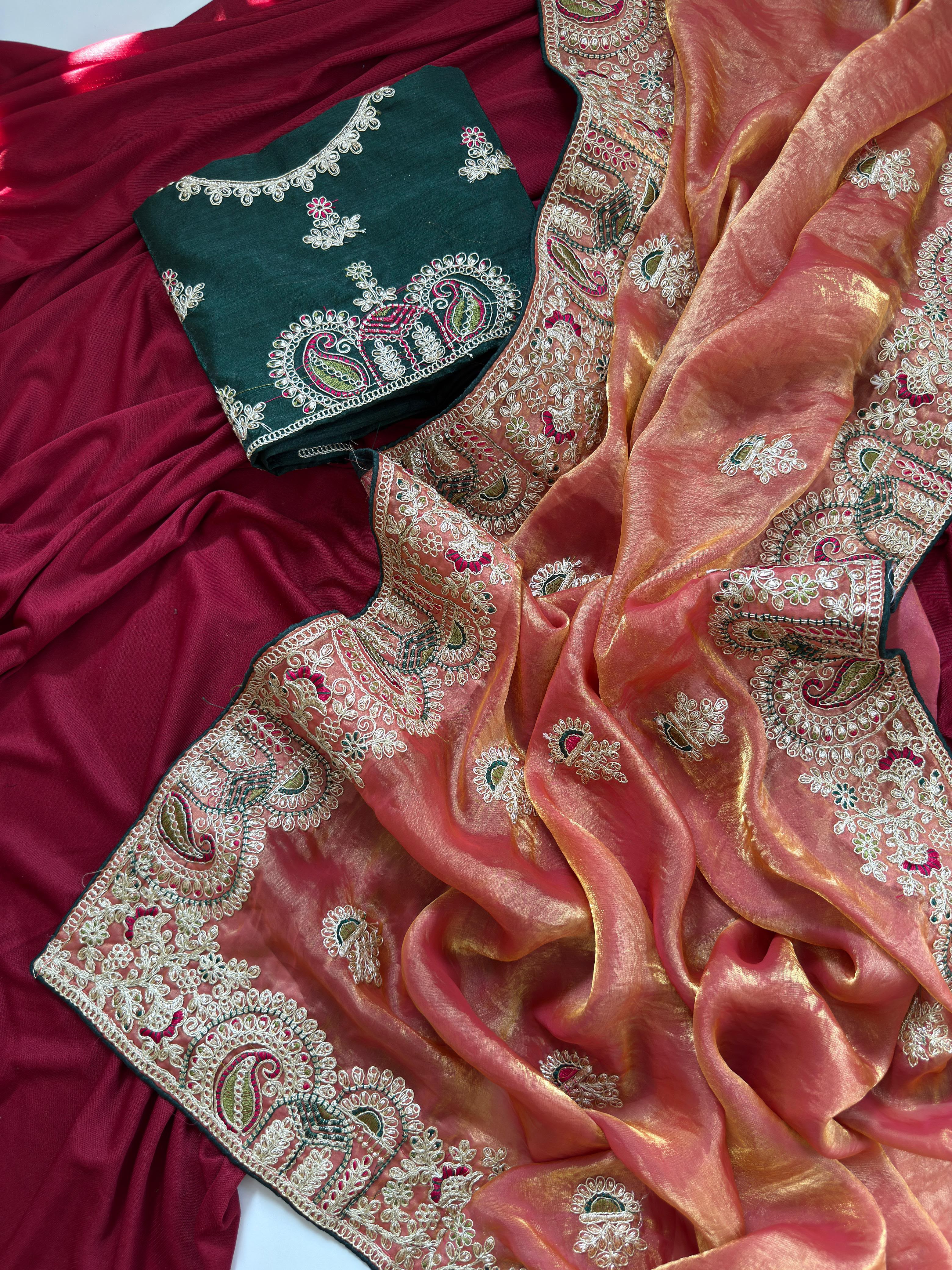 Contemporary Wedding Wear Silk Embroidery n Thread Work Border Fancy Saree With Blissful Blouse Piece
