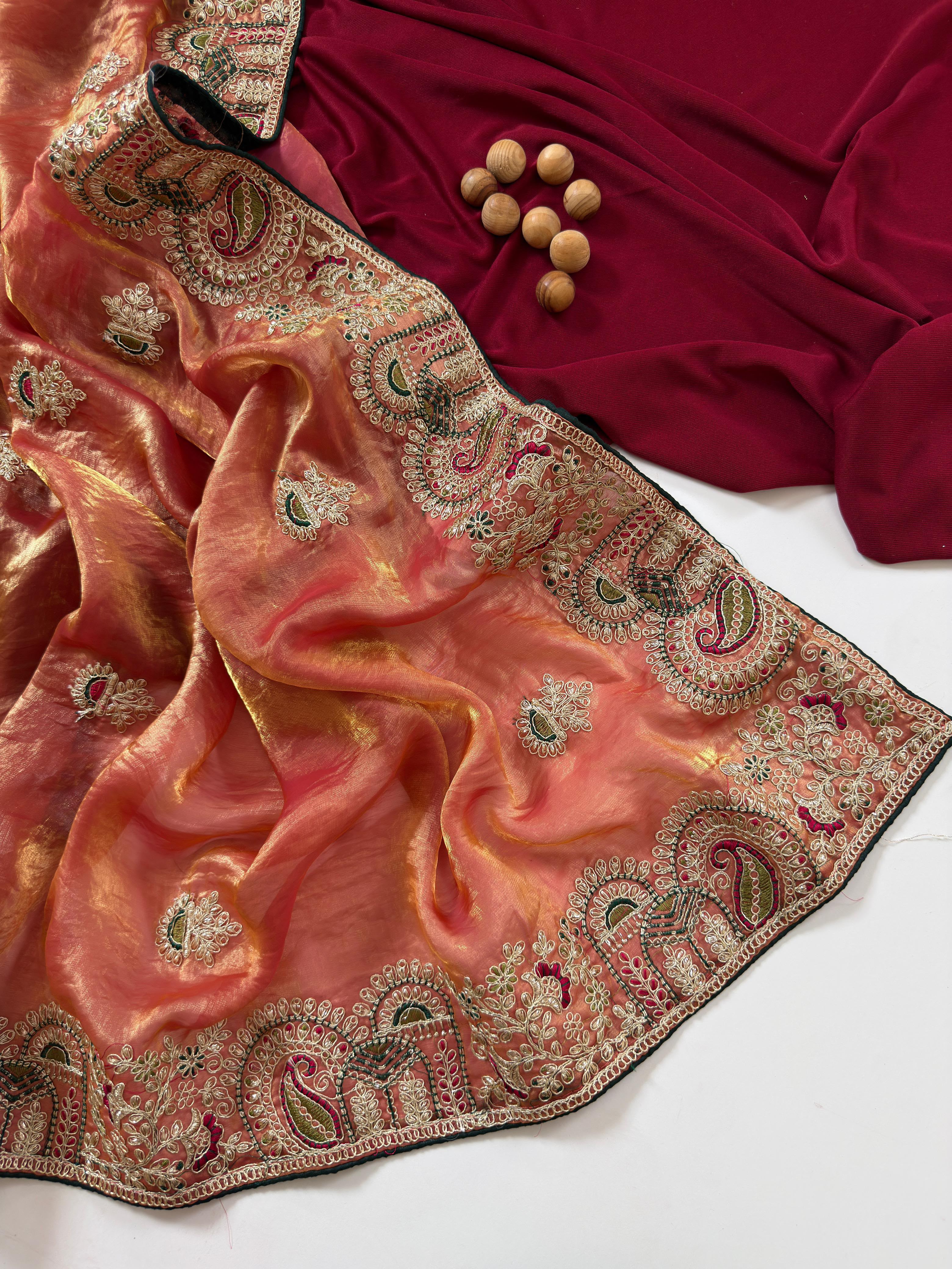 Contemporary Wedding Wear Silk Embroidery n Thread Work Border Fancy Saree With Blissful Blouse Piece