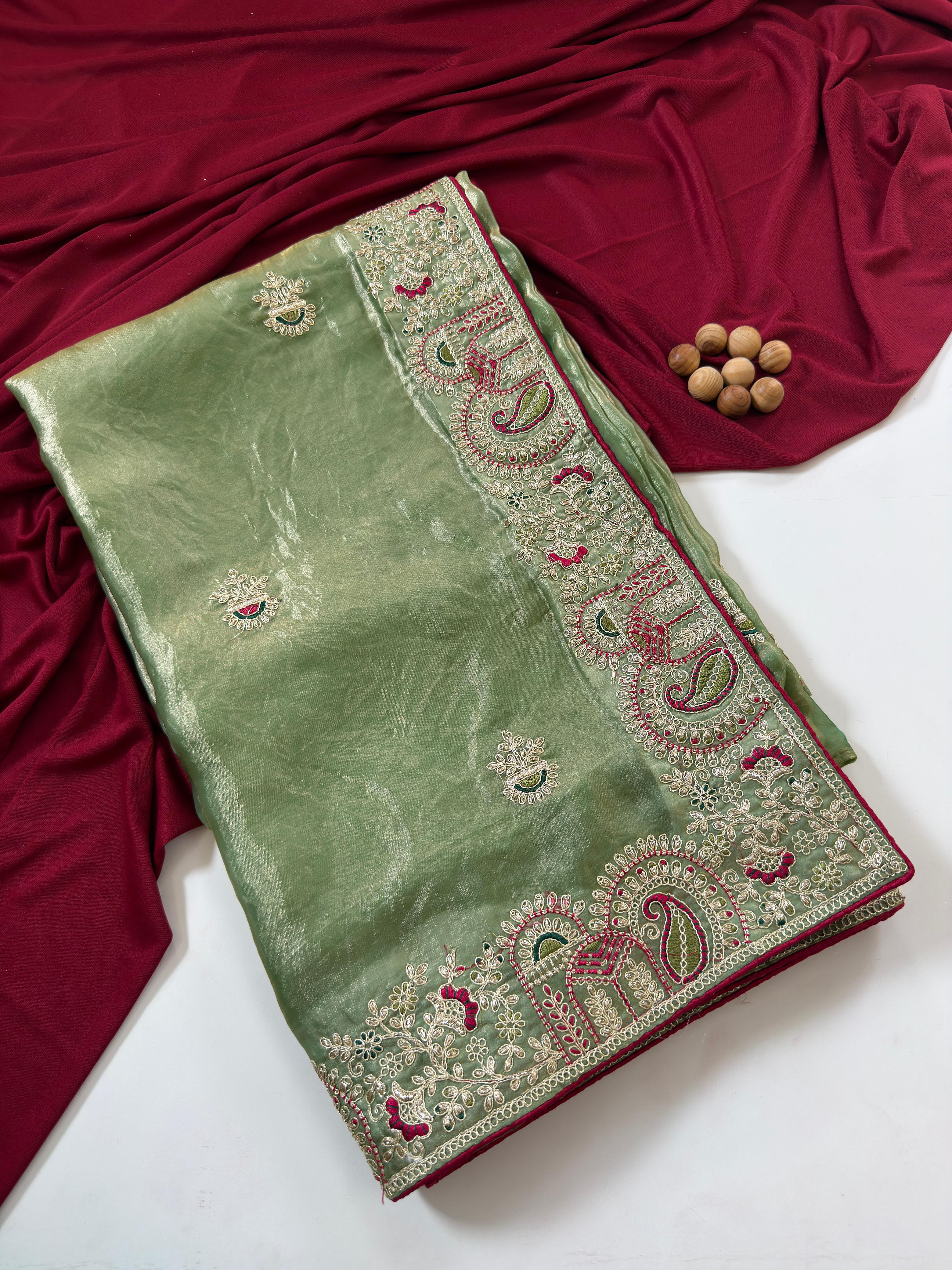 Contemporary Wedding Wear Silk Embroidery n Thread Work Border Fancy Saree With Blissful Blouse Piece