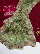 Load image into Gallery viewer, Contemporary Wedding Wear Silk Embroidery n Thread Work Border Fancy Saree With Blissful Blouse Piece
