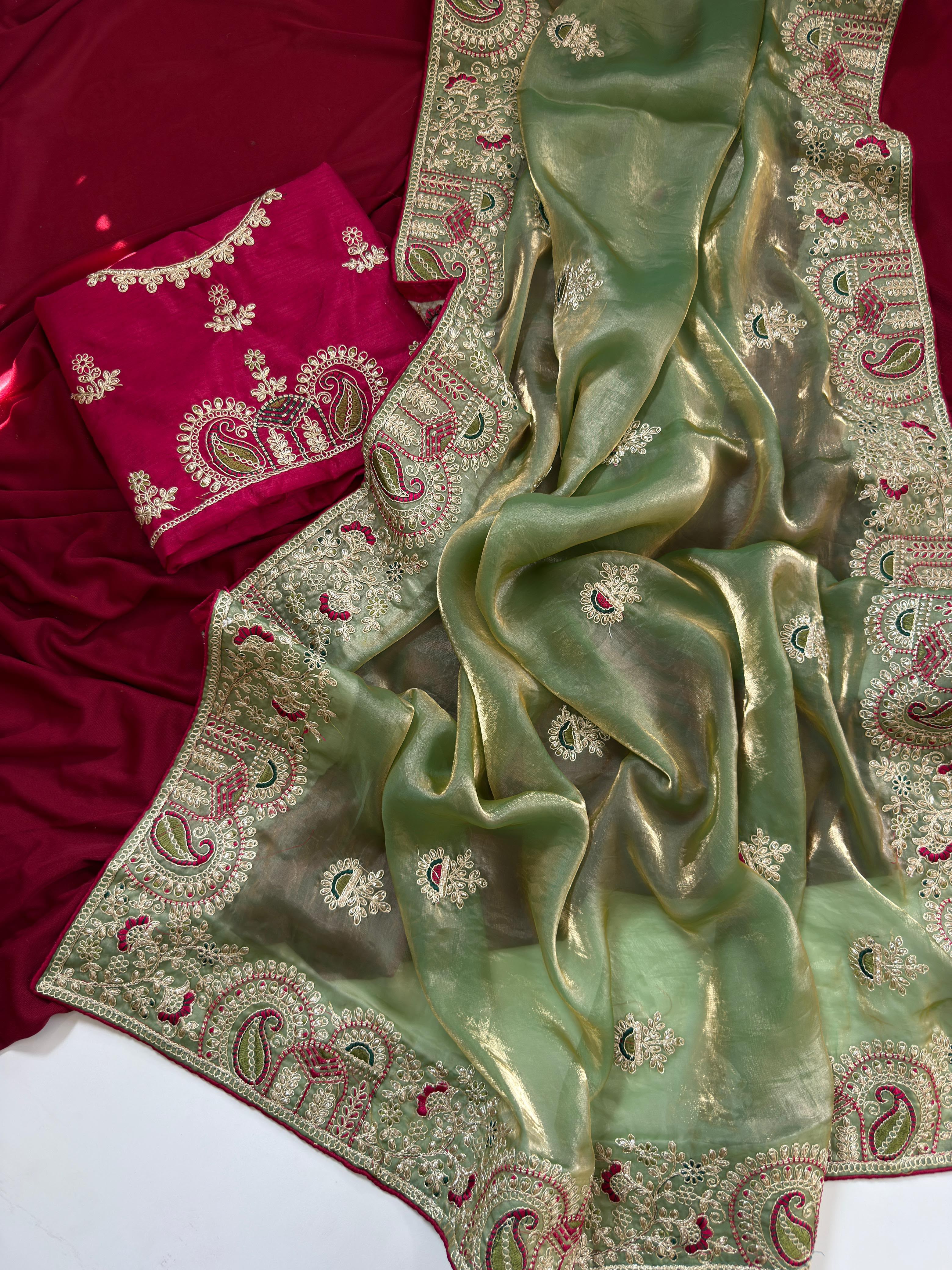 Contemporary Wedding Wear Silk Embroidery n Thread Work Border Fancy Saree With Blissful Blouse Piece
