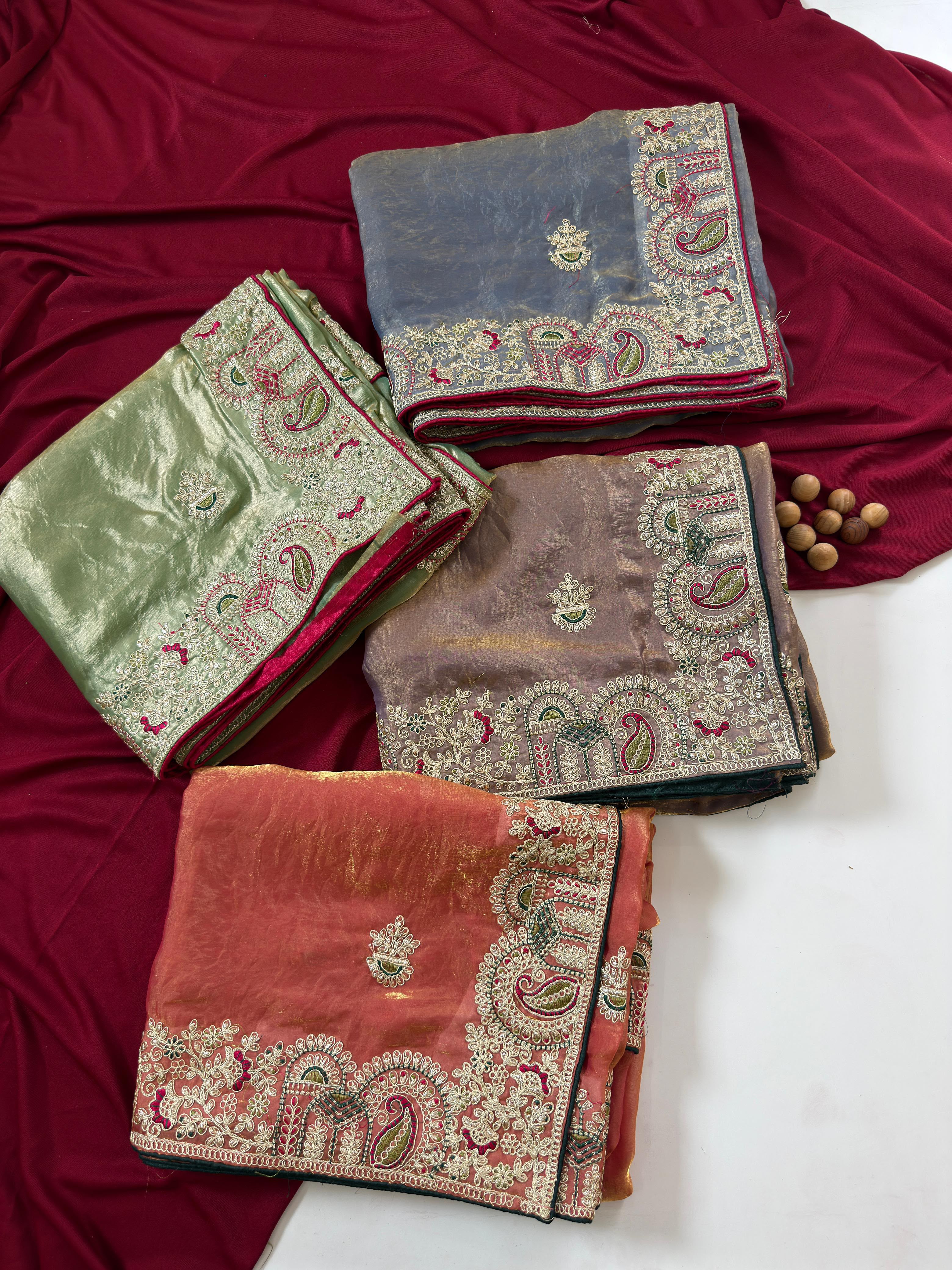 Contemporary Wedding Wear Silk Embroidery n Thread Work Border Fancy Saree With Blissful Blouse Piece