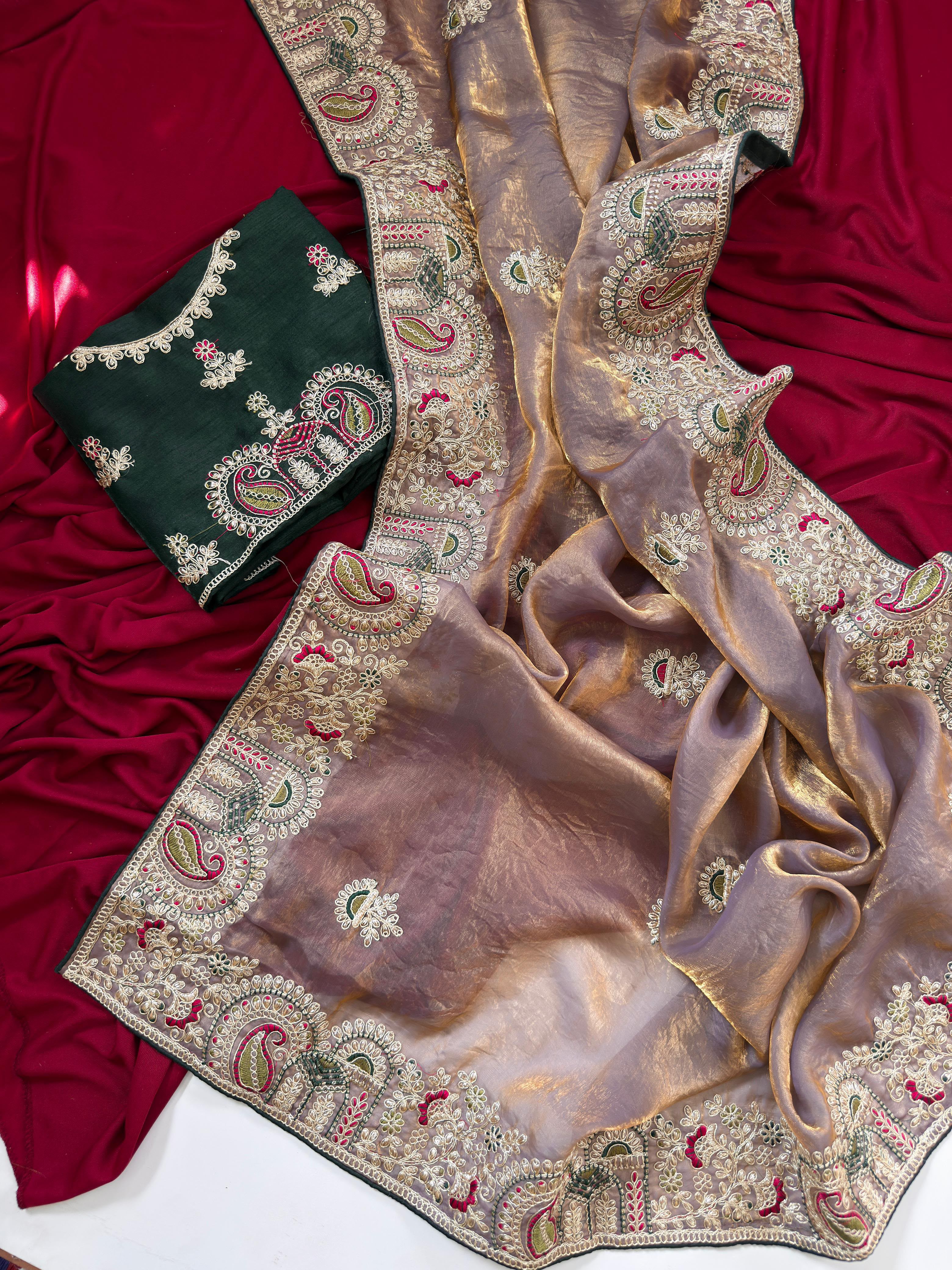 Contemporary Wedding Wear Silk Embroidery n Thread Work Border Fancy Saree With Blissful Blouse Piece