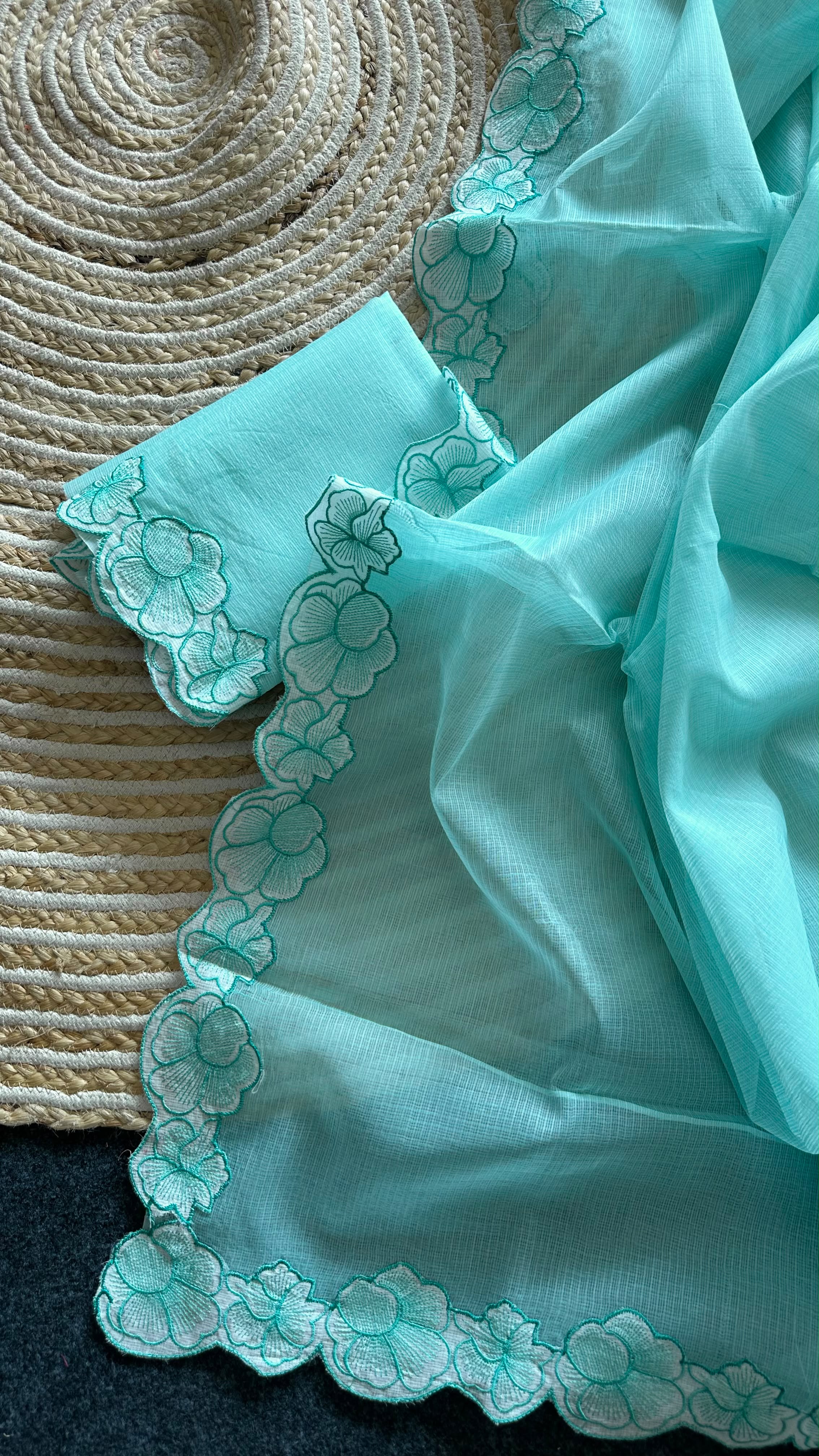 Traditional Function Wear Soft Kota Doriya Embroidery Work Designer Saree With Assemblage Blouse Piece