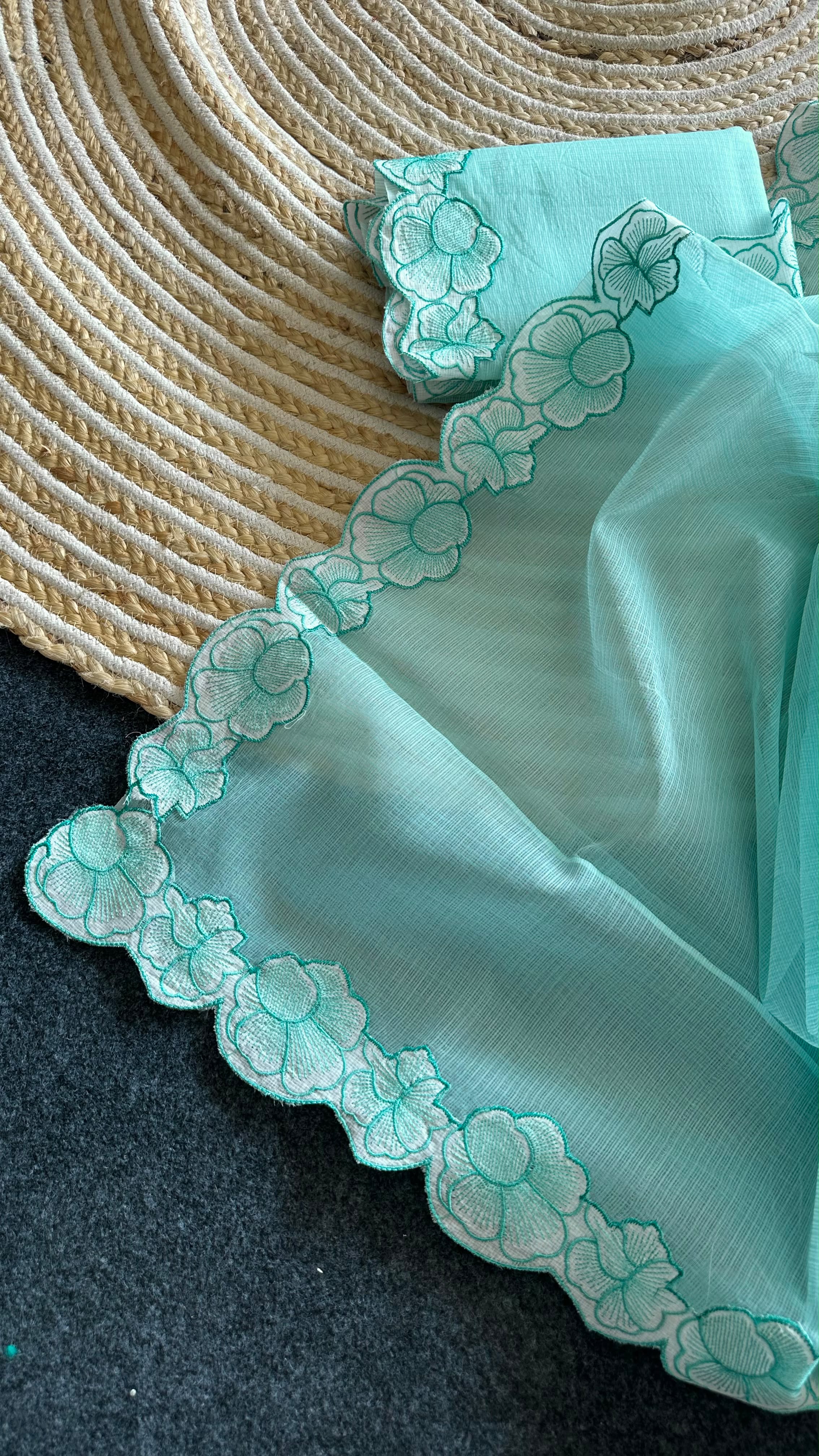 Traditional Function Wear Soft Kota Doriya Embroidery Work Designer Saree With Assemblage Blouse Piece