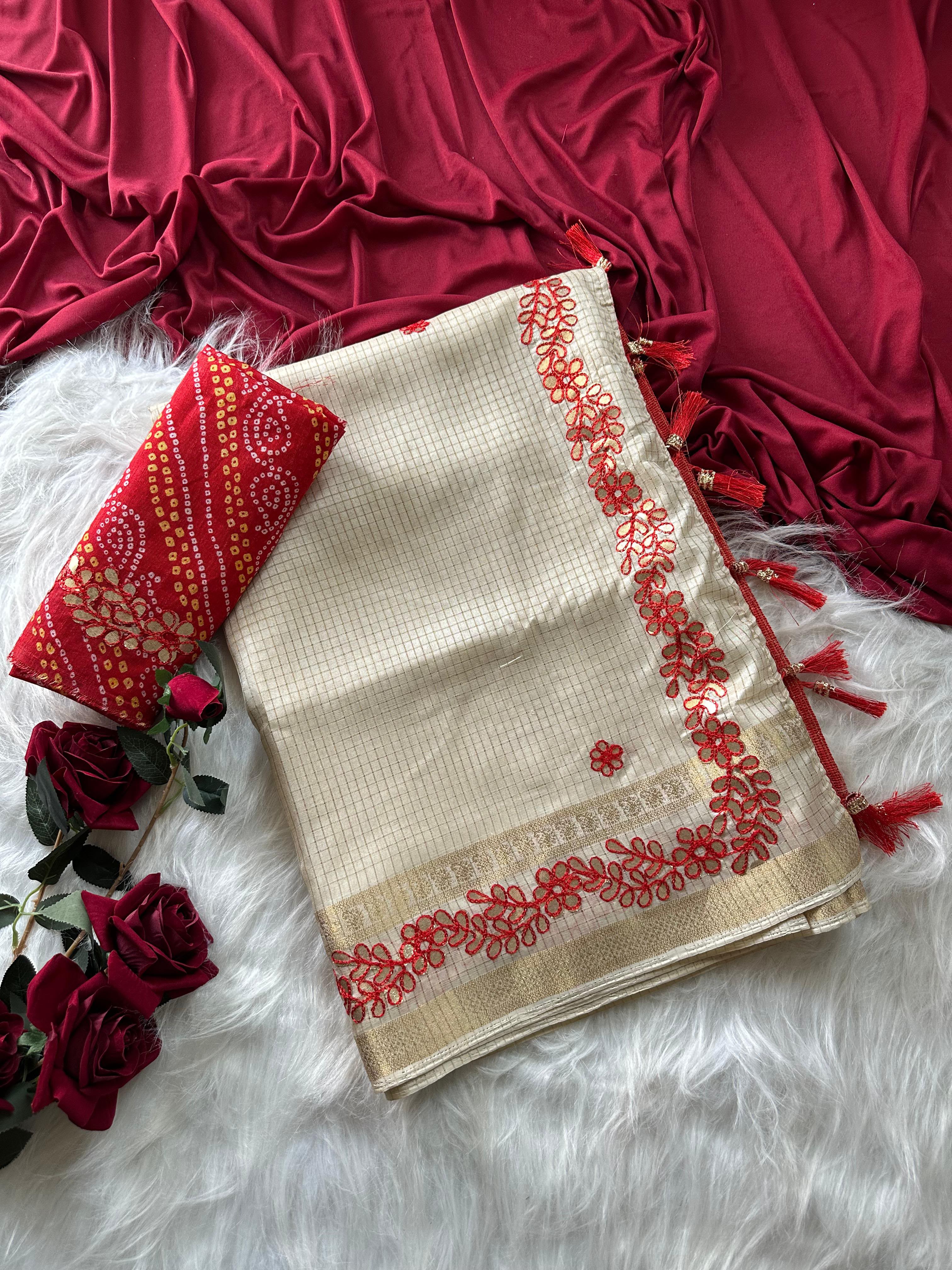 Graceful Function Wear Kota Doriya Gotapatti Work Fancy Saree With Blissful Blouse Piece