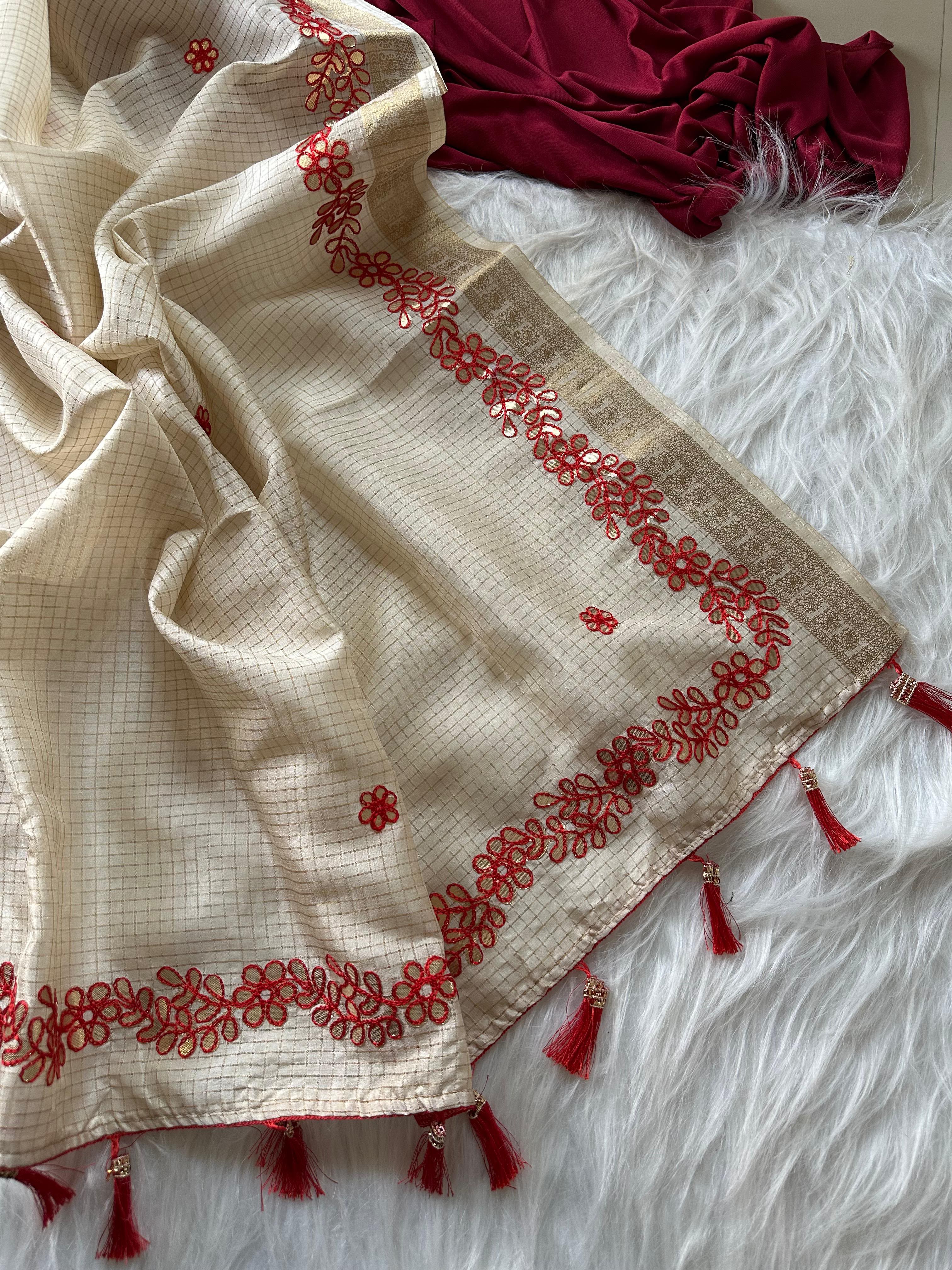 Graceful Function Wear Kota Doriya Gotapatti Work Fancy Saree With Blissful Blouse Piece
