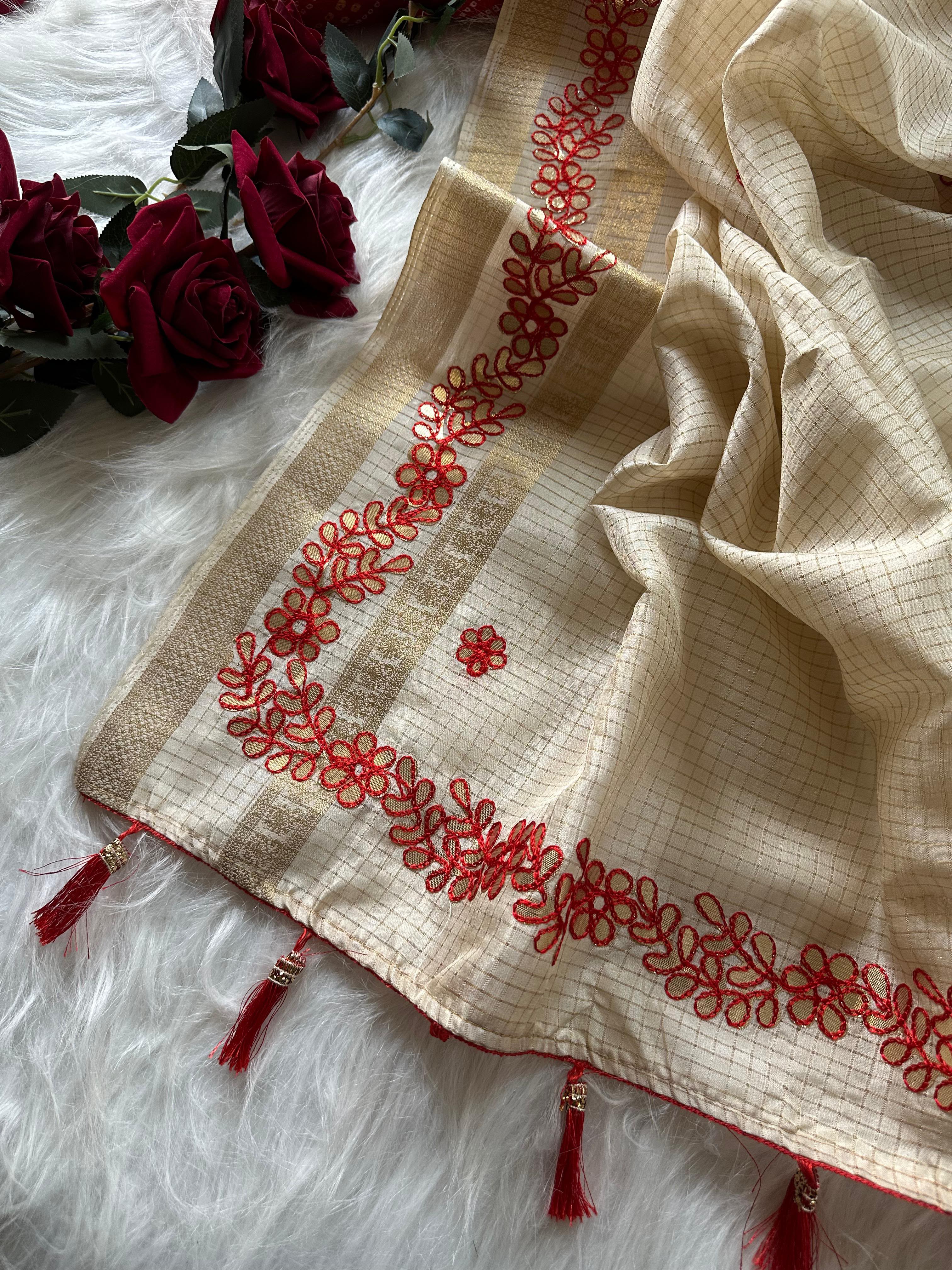 Graceful Function Wear Kota Doriya Gotapatti Work Fancy Saree With Blissful Blouse Piece