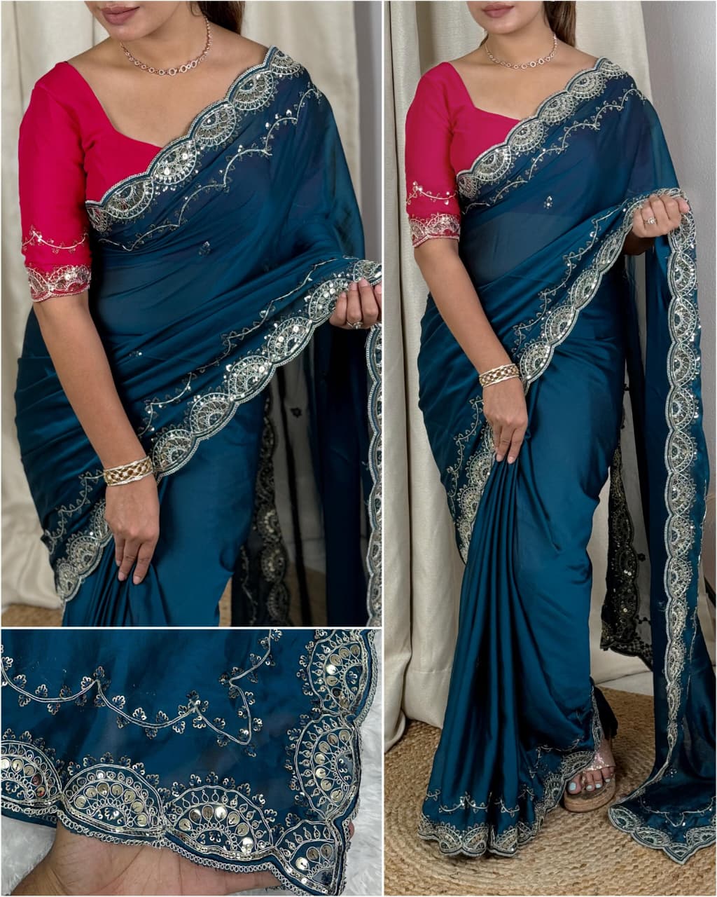 Effervescent Festive Wear Rangoli Silk Embroidery n Sequence Work Fancy Saree With Contrast Blouse Piece