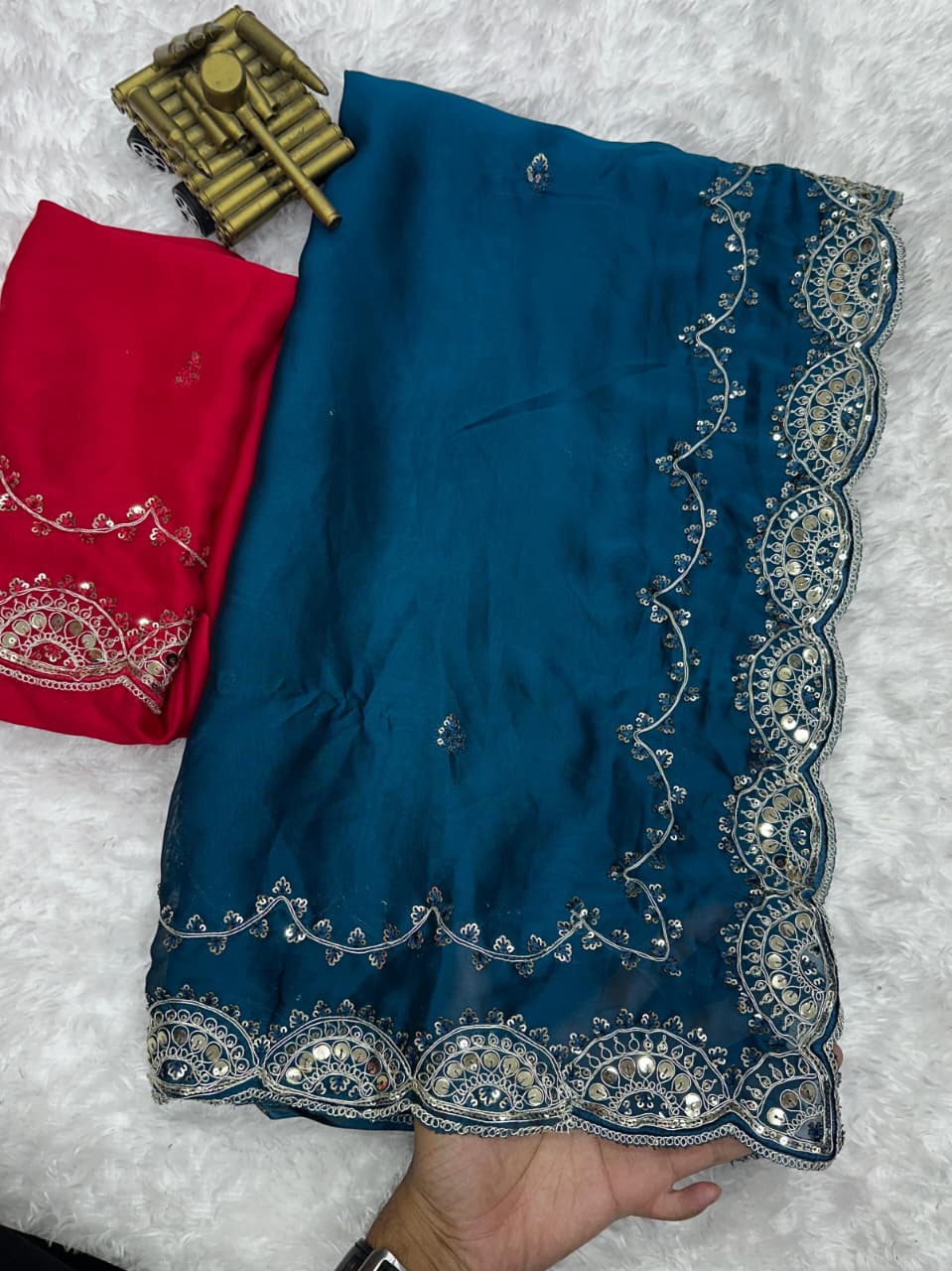 Effervescent Festive Wear Rangoli Silk Embroidery n Sequence Work Fancy Saree With Contrast Blouse Piece
