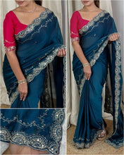 Load image into Gallery viewer, Effervescent Festive Wear Rangoli Silk Embroidery n Sequence Work Fancy Saree With Contrast Blouse Piece
