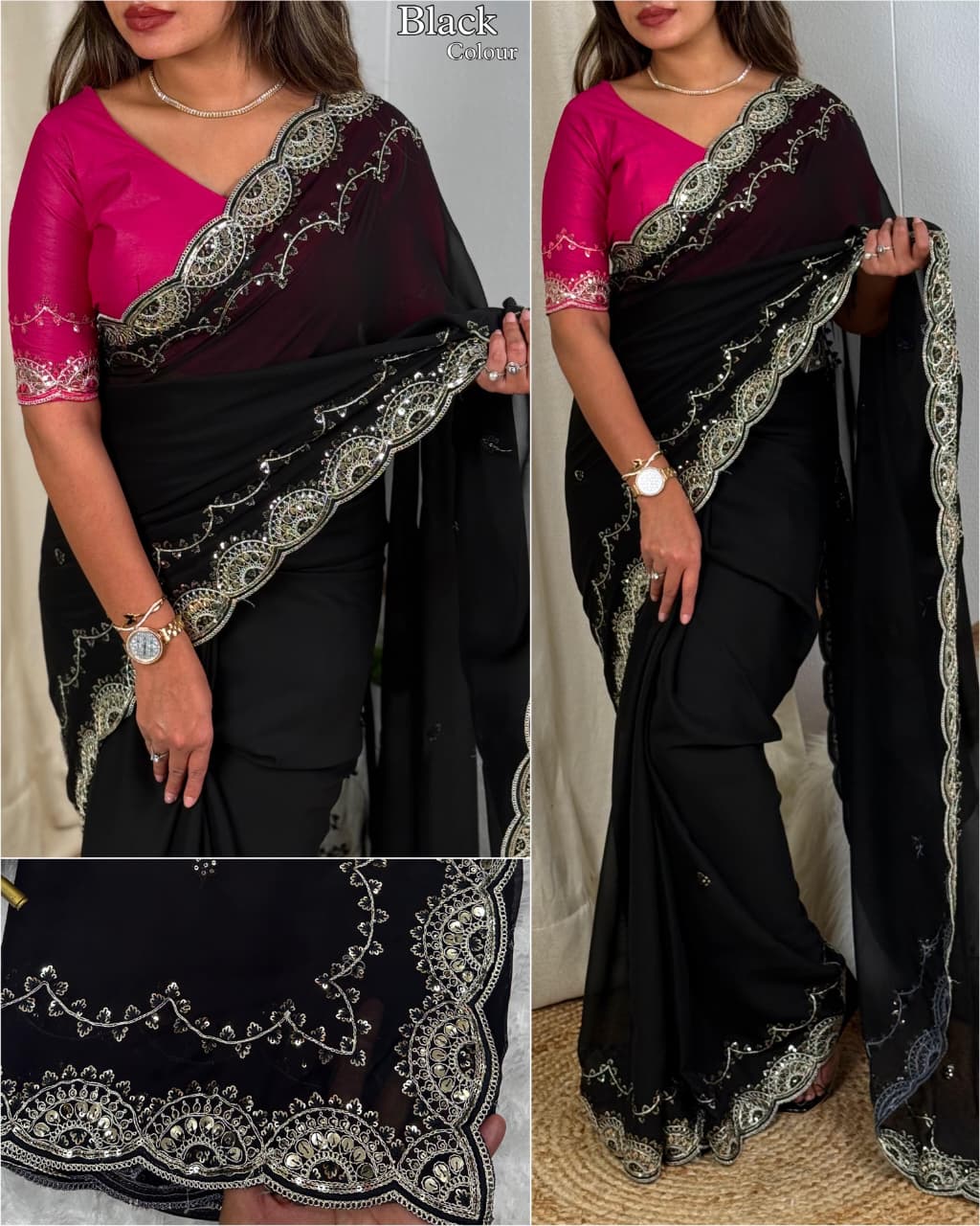 Effervescent Festive Wear Rangoli Silk Embroidery n Sequence Work Fancy Saree With Contrast Blouse Piece