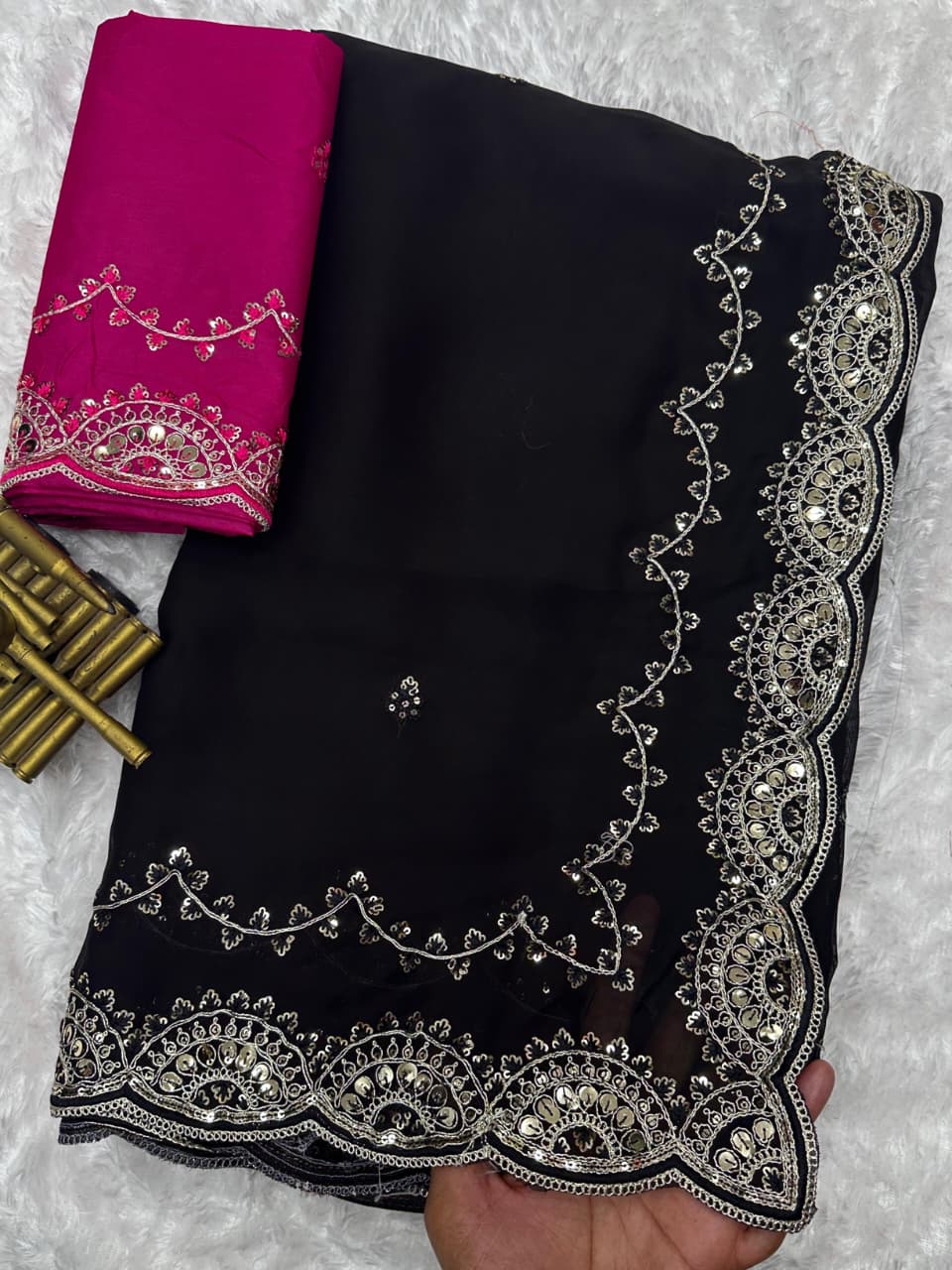Effervescent Festive Wear Rangoli Silk Embroidery n Sequence Work Fancy Saree With Contrast Blouse Piece