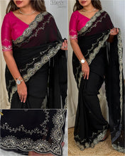 Load image into Gallery viewer, Effervescent Festive Wear Rangoli Silk Embroidery n Sequence Work Fancy Saree With Contrast Blouse Piece
