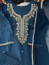 Load image into Gallery viewer, Effervescent Function Wear Roman Silk Embroidery n Sequence Work Designer Straight Kurta With Trouser n Dupatta Set
