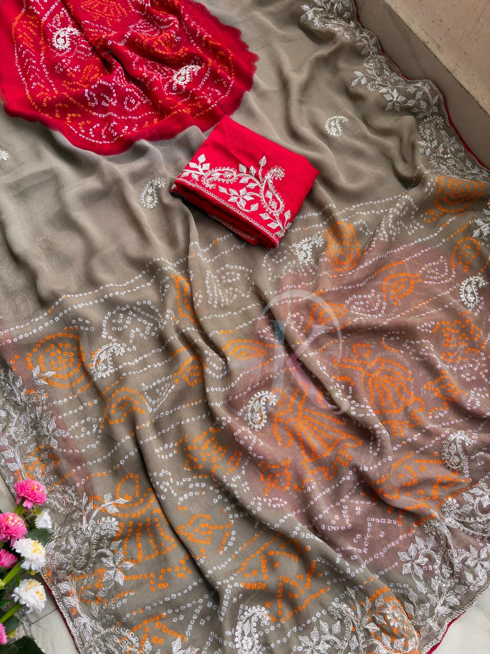 Quintessential Festive Wear Chiffon Silk Embroidery Work Fancy Saree With Contrast Blouse Piece