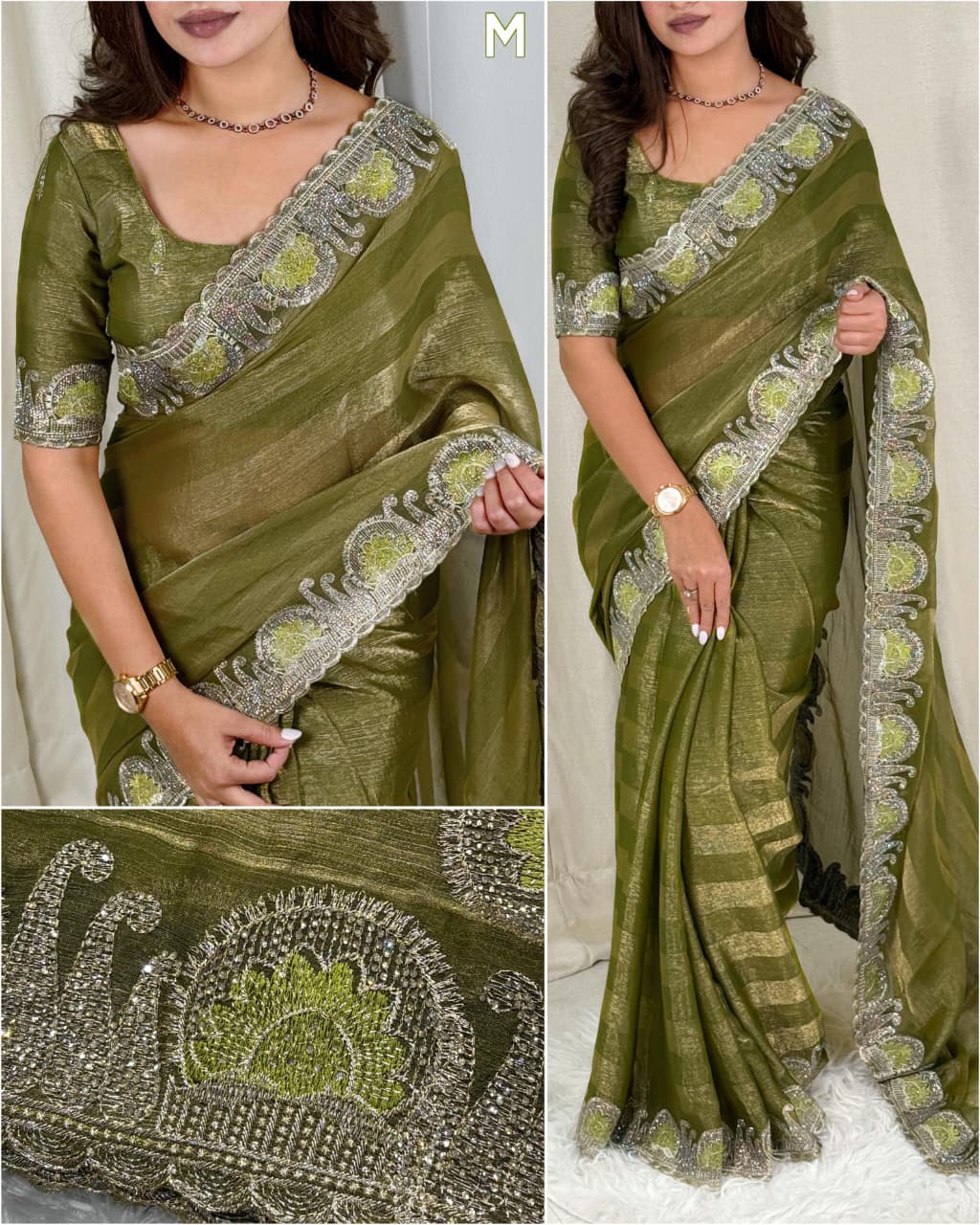 Quintessential Party Wear Pure Soft Chiffon Embroidery Sequence n Siroski Work Fancy Saree With Blouse Piece